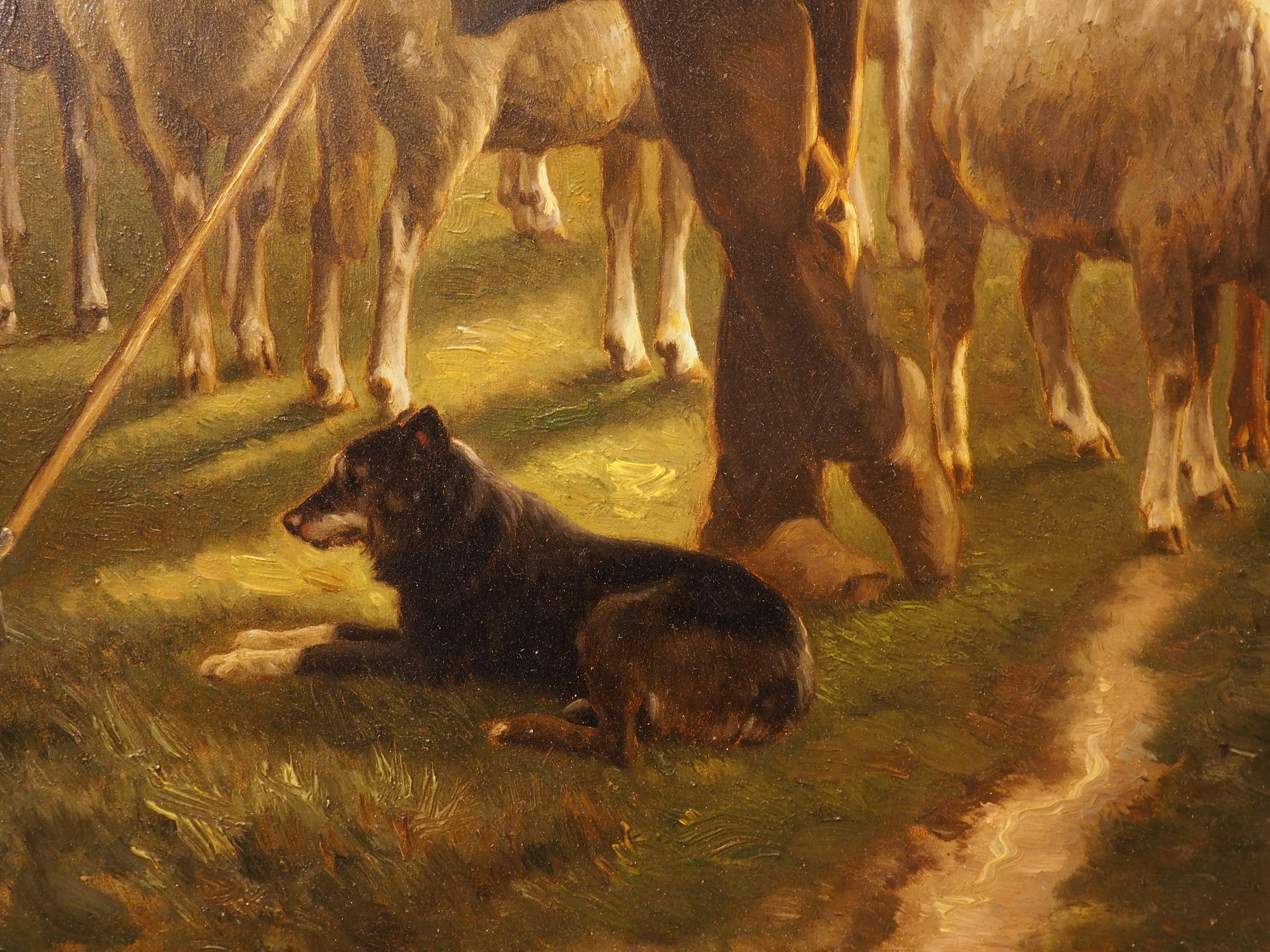 Wood 19th Century Belgian Sheep Painting by Henri de Beul For Sale