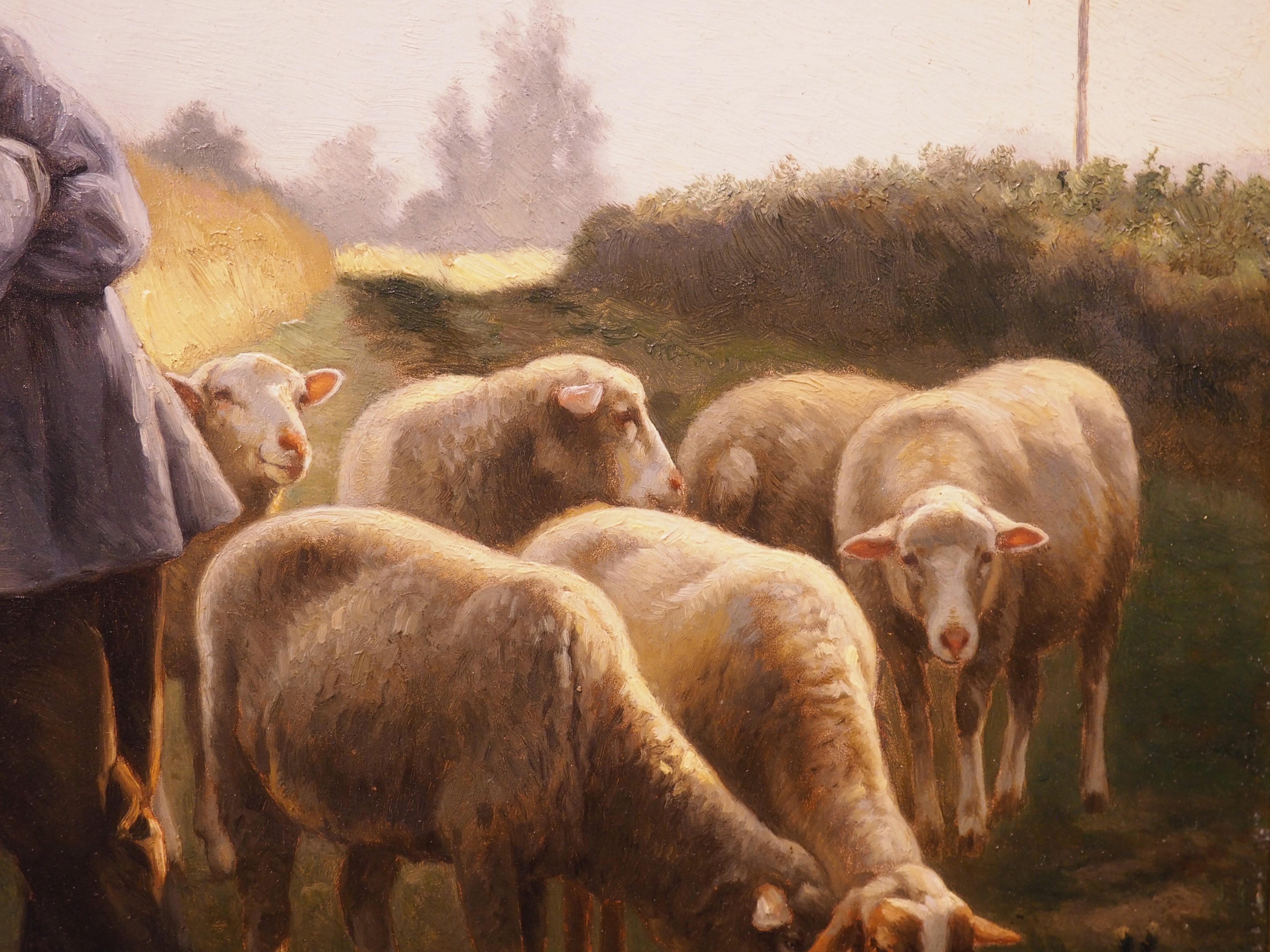 19th Century Belgian Sheep Painting by Henri de Beul For Sale 2