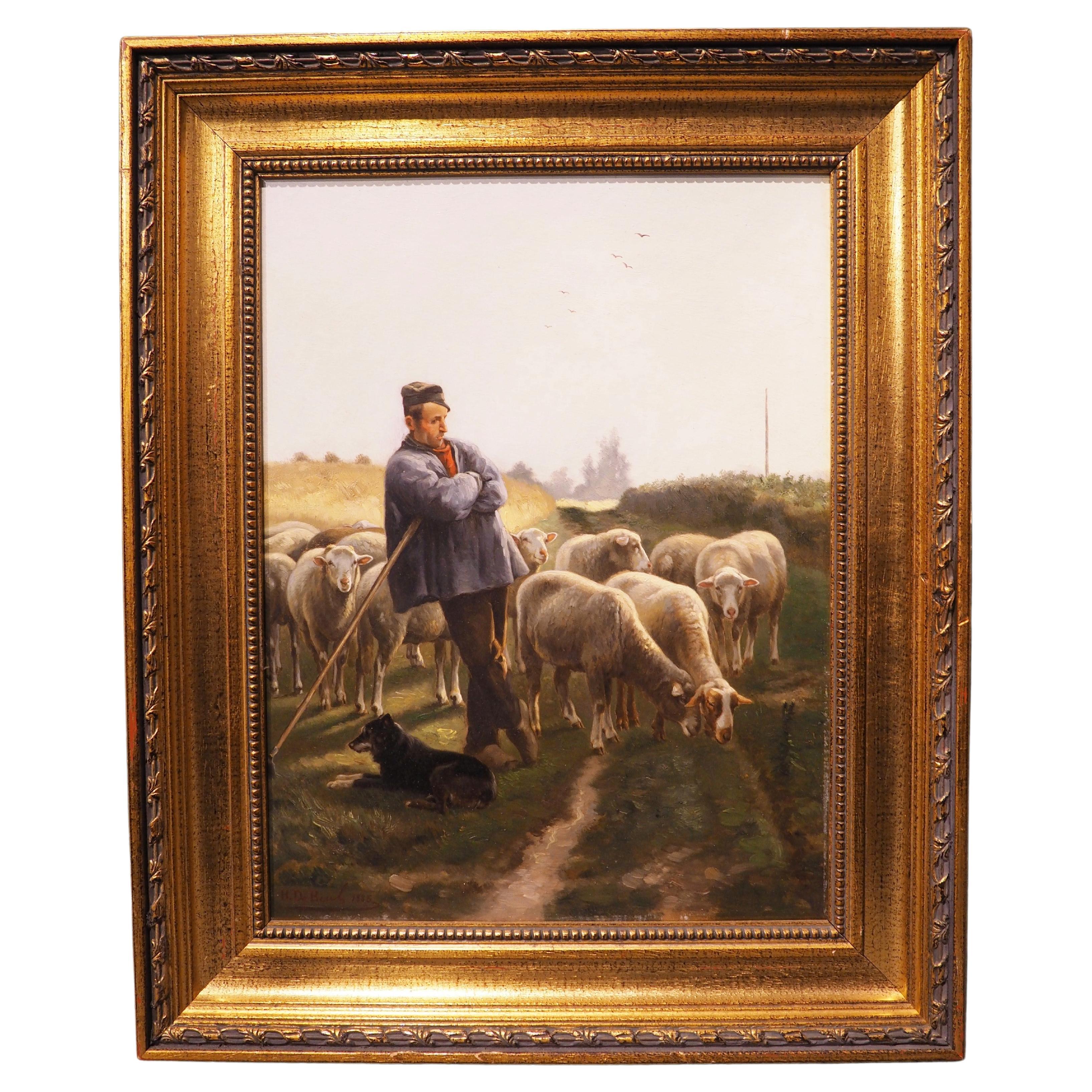 19th Century Belgian Sheep Painting by Henri de Beul For Sale