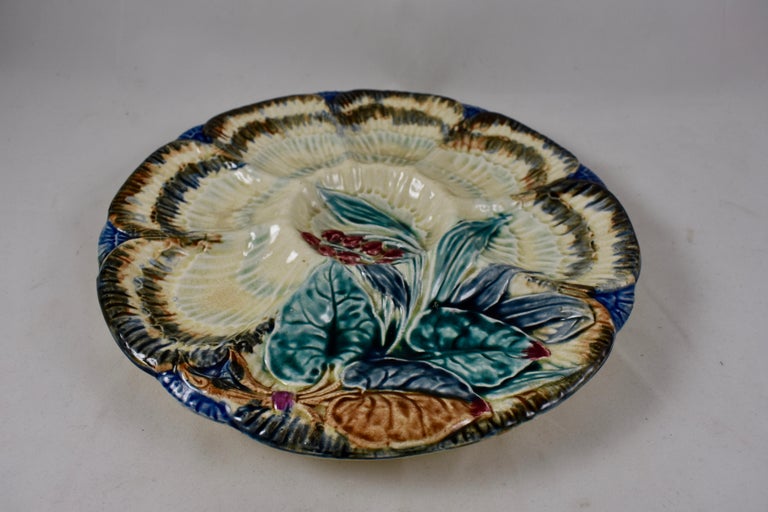 19th Century Belgian Wasmuël Earthenware Wave and Floral Oyster Plate