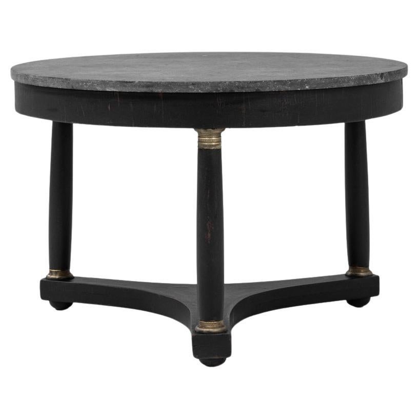 19th Century Belgian Wood Black Patinated Coffee Table With Marble Top