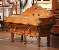 19th Century Belgium Carved Butcher Block with Back and Meat Cleaver Knife Slot
