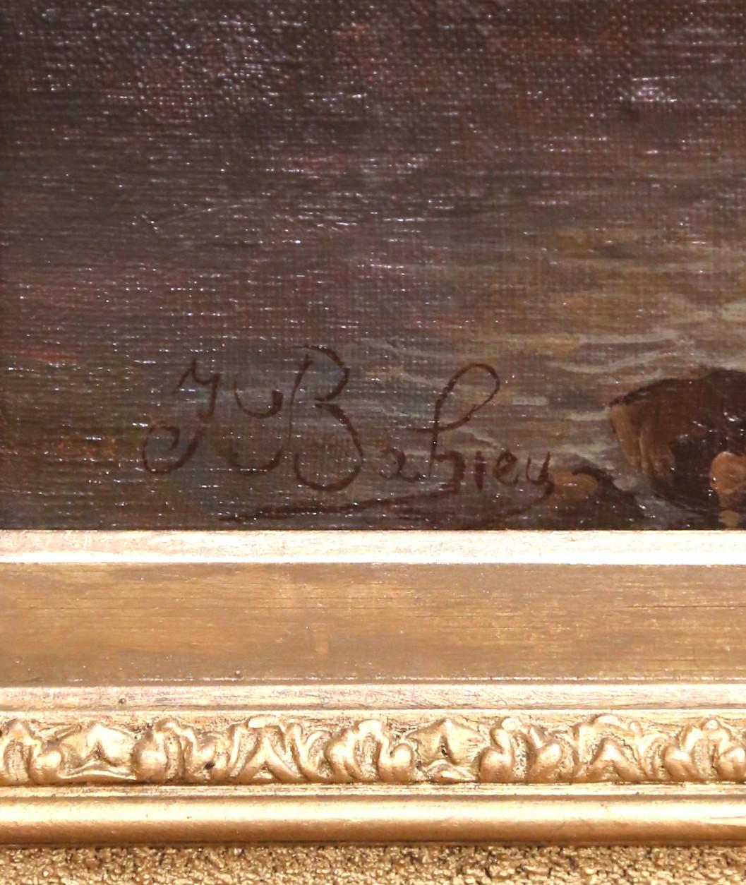 Belge XIXe siècle Belgique Scène de port Huile sur toile signée Jules Bahieu en vente