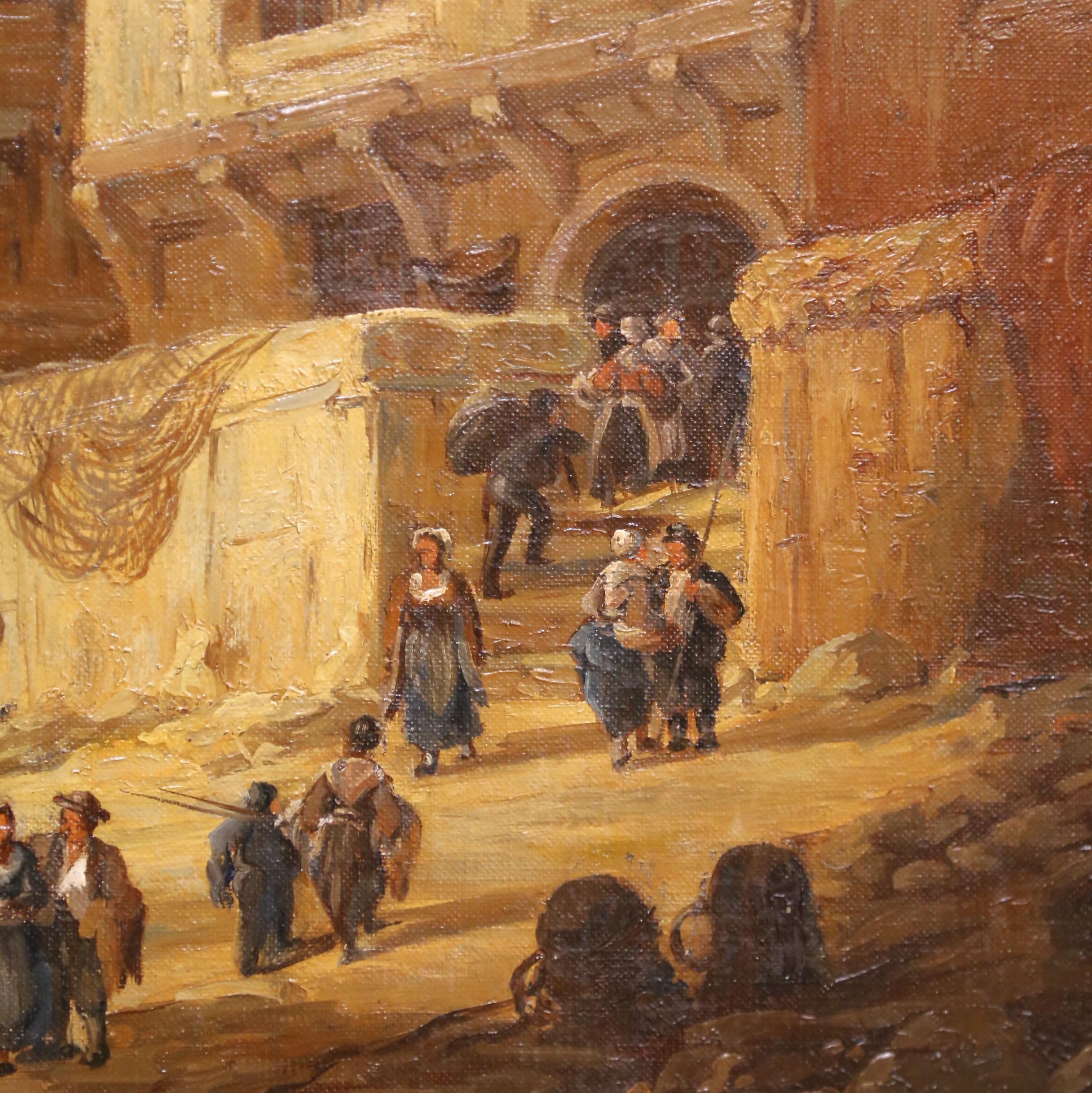 XIXe siècle Belgique Scène de port Huile sur toile signée Jules Bahieu en vente 1