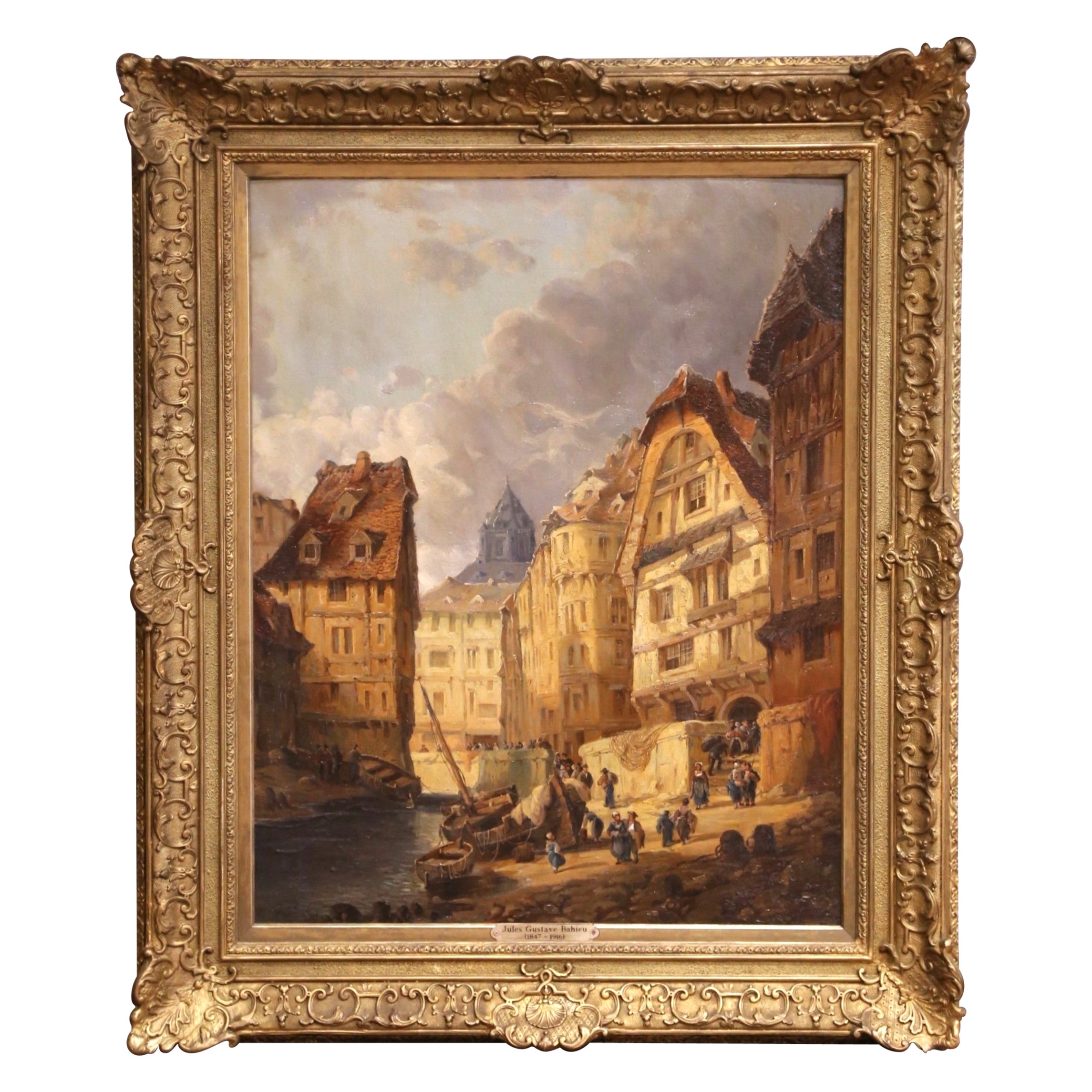 XIXe siècle Belgique Scène de port Huile sur toile signée Jules Bahieu en vente