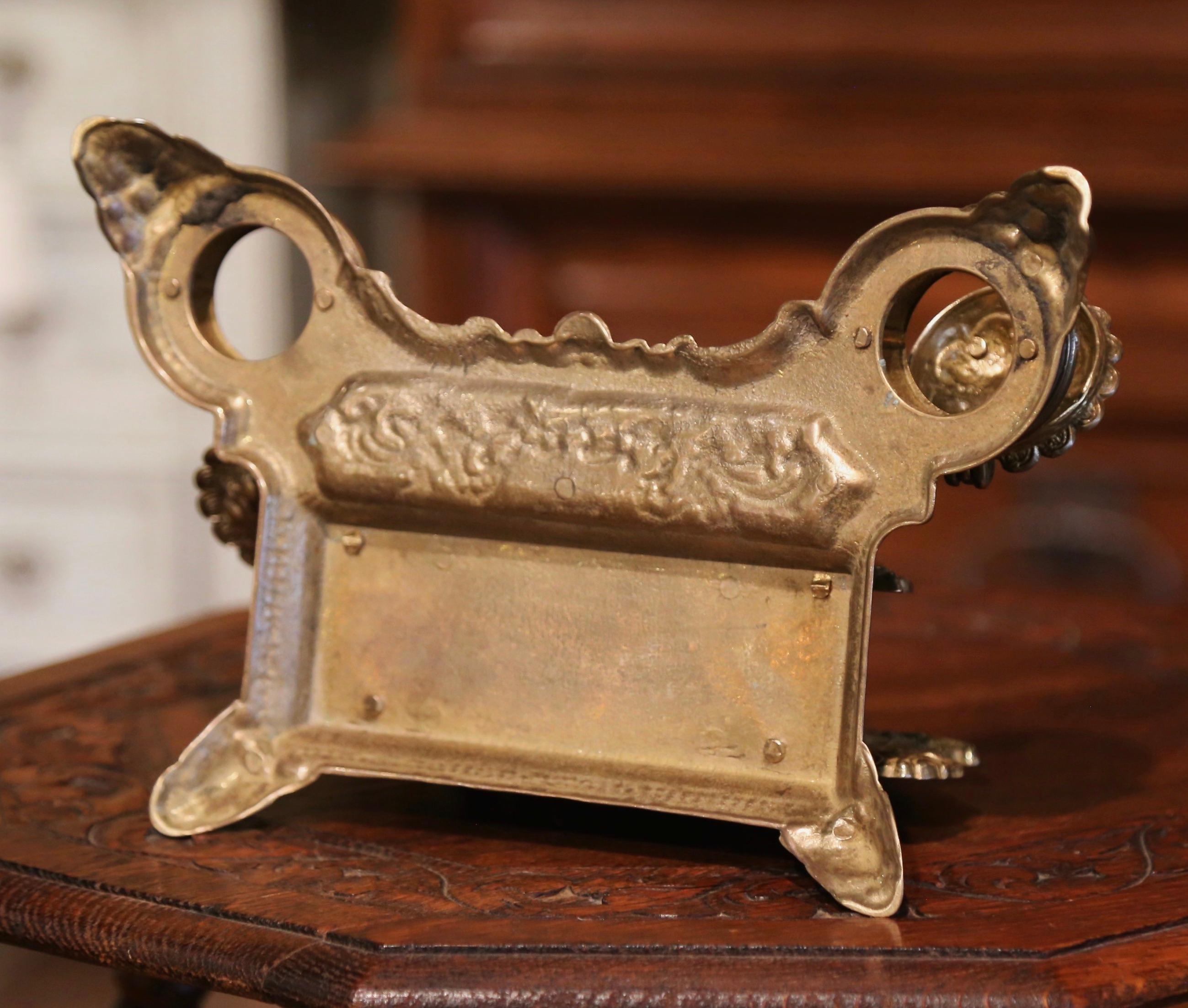 19th Century Belgium Louis XV Rococo Repousse Brass Inkwell with Letter Holder For Sale 4