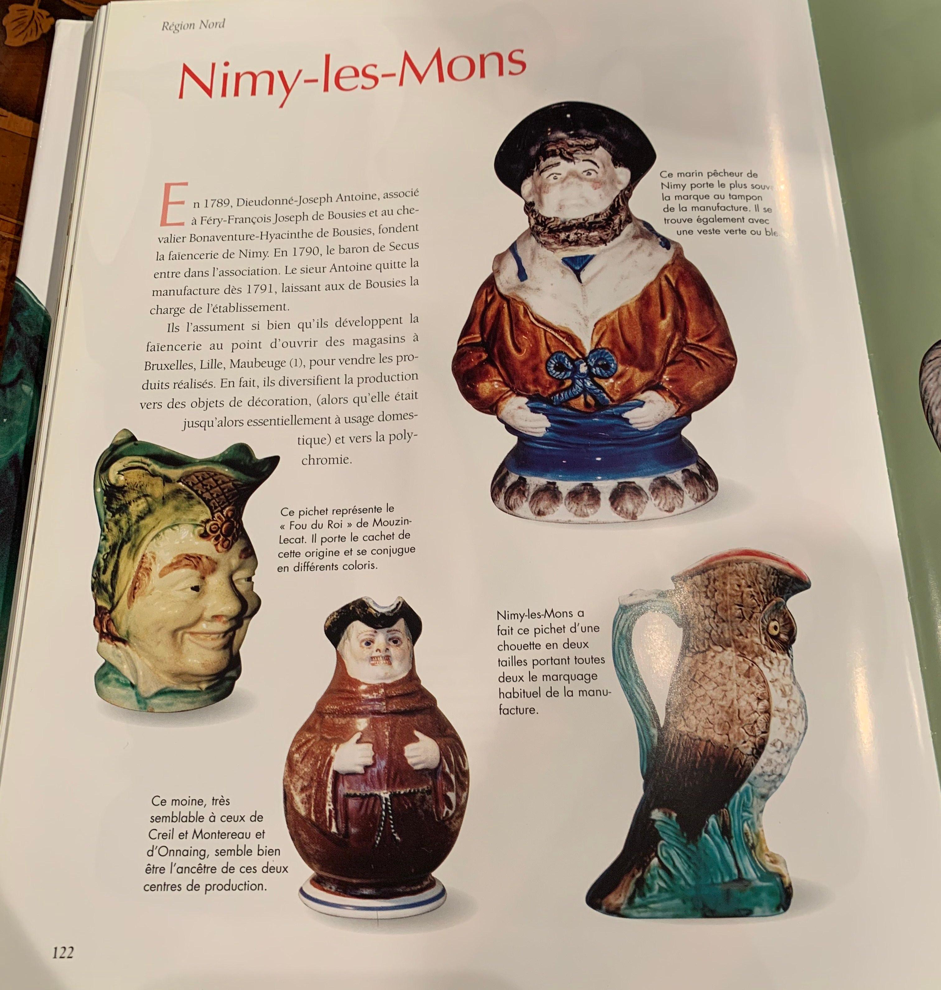 19th Century Belgium Painted Ceramic Barbotine Monk Pitcher from Nimy-Les-Mons 5