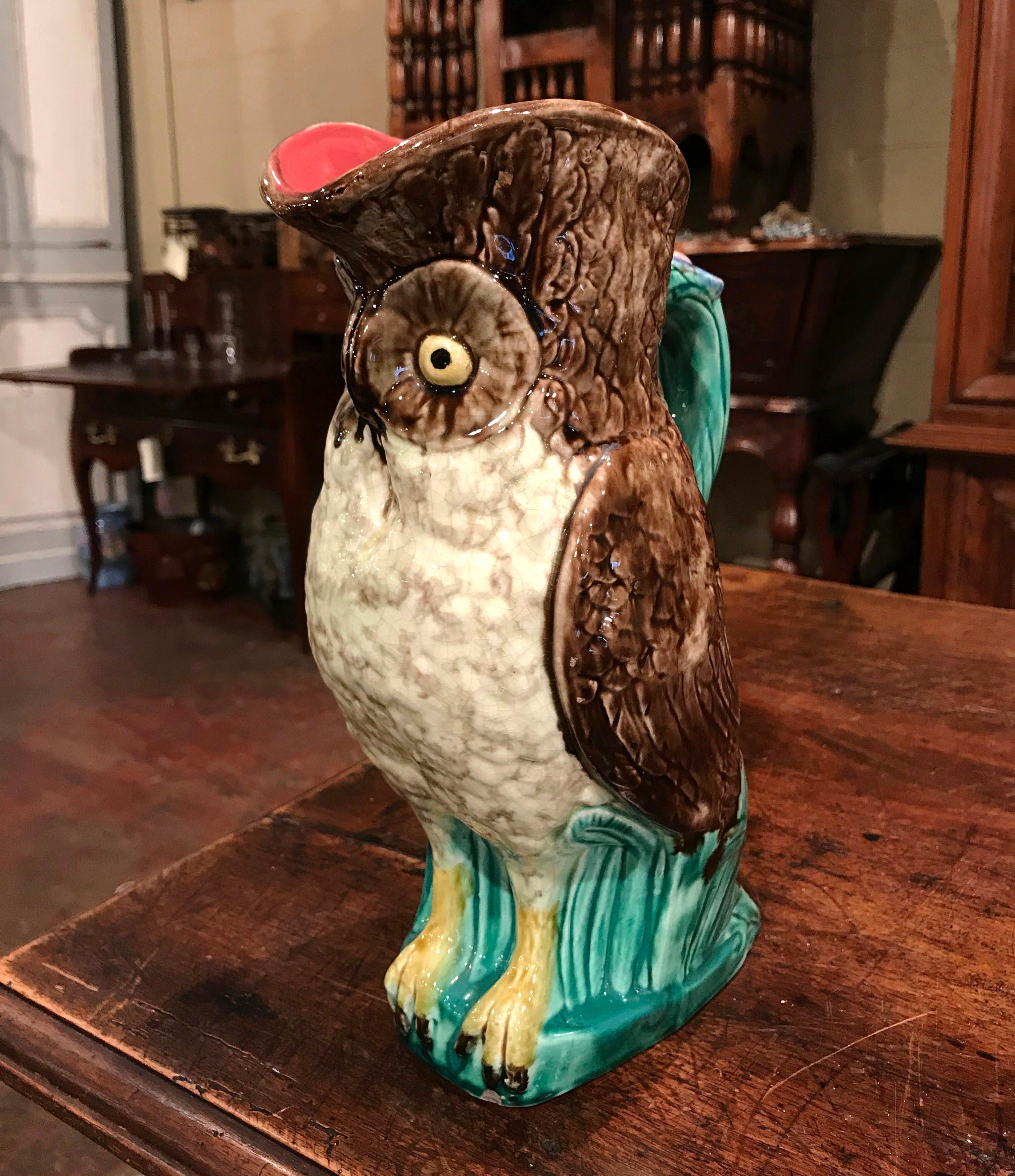 majolica owl pitcher