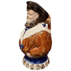 19th Century Belgium Painted Ceramic Barbotine Sailor Pitcher from Nimy Les Mons