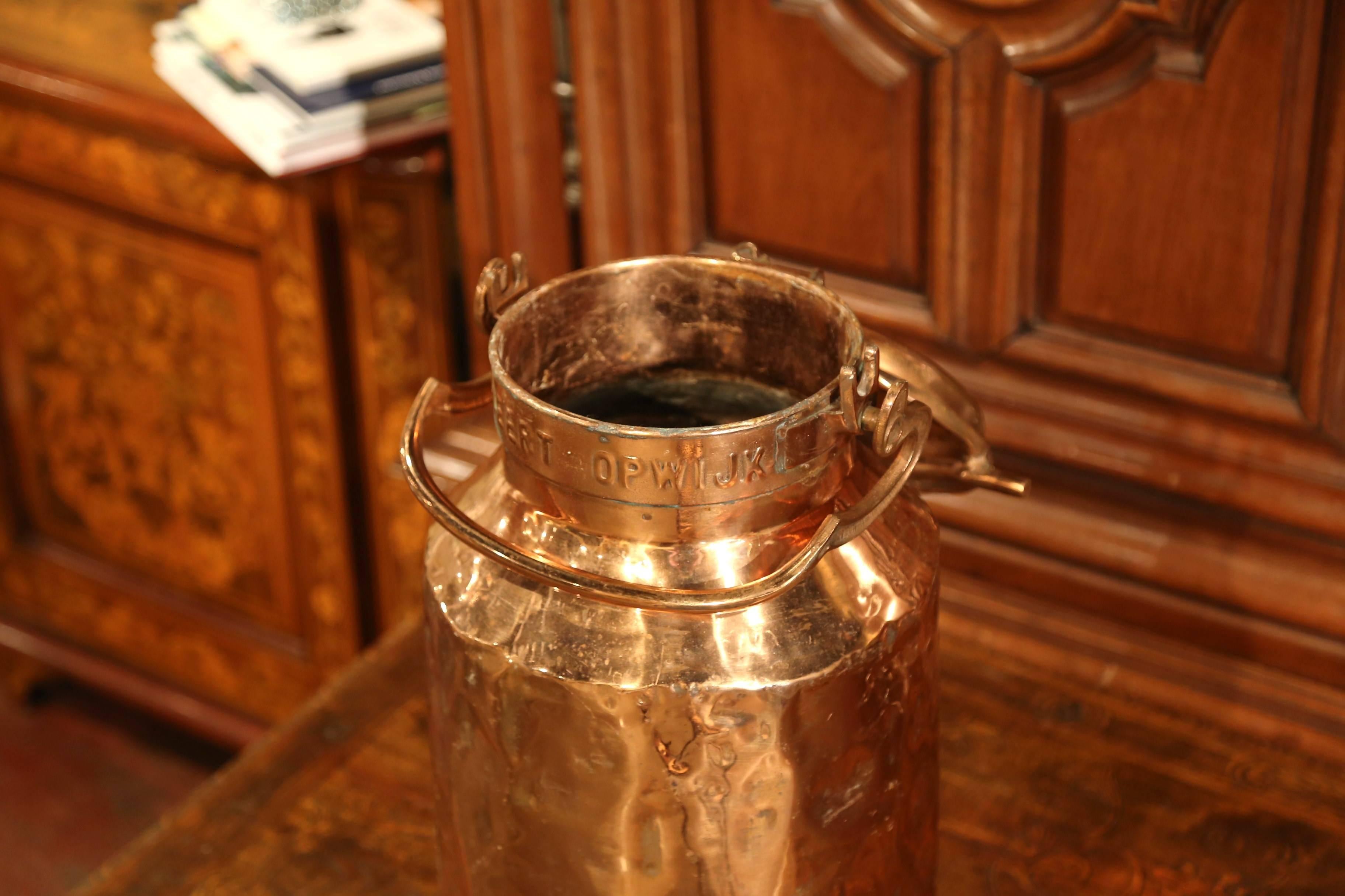 19th Century Belgium Patinated Copper Milk Container or Umbrella Stand In Excellent Condition In Dallas, TX