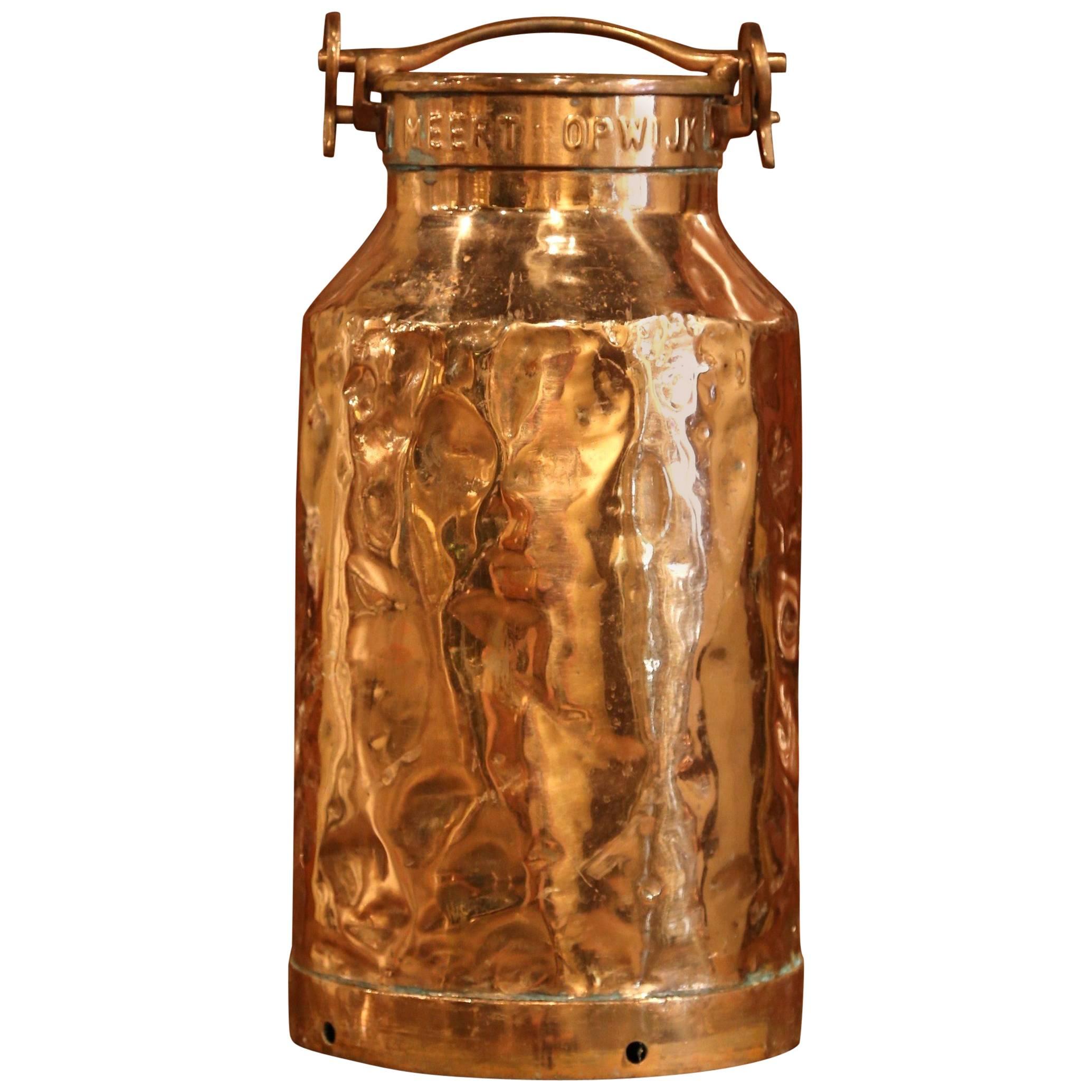 19th Century Belgium Patinated Copper Milk Container or Umbrella Stand