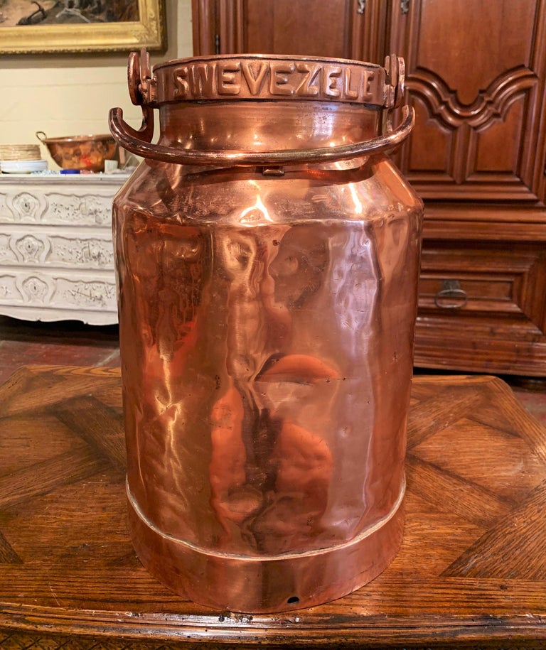 19th Century Belgium Polished Copper Plated Milk Container with Handles