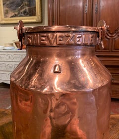 19th Century Belgium Polished Copper Plated Milk Container with Handles and Lid