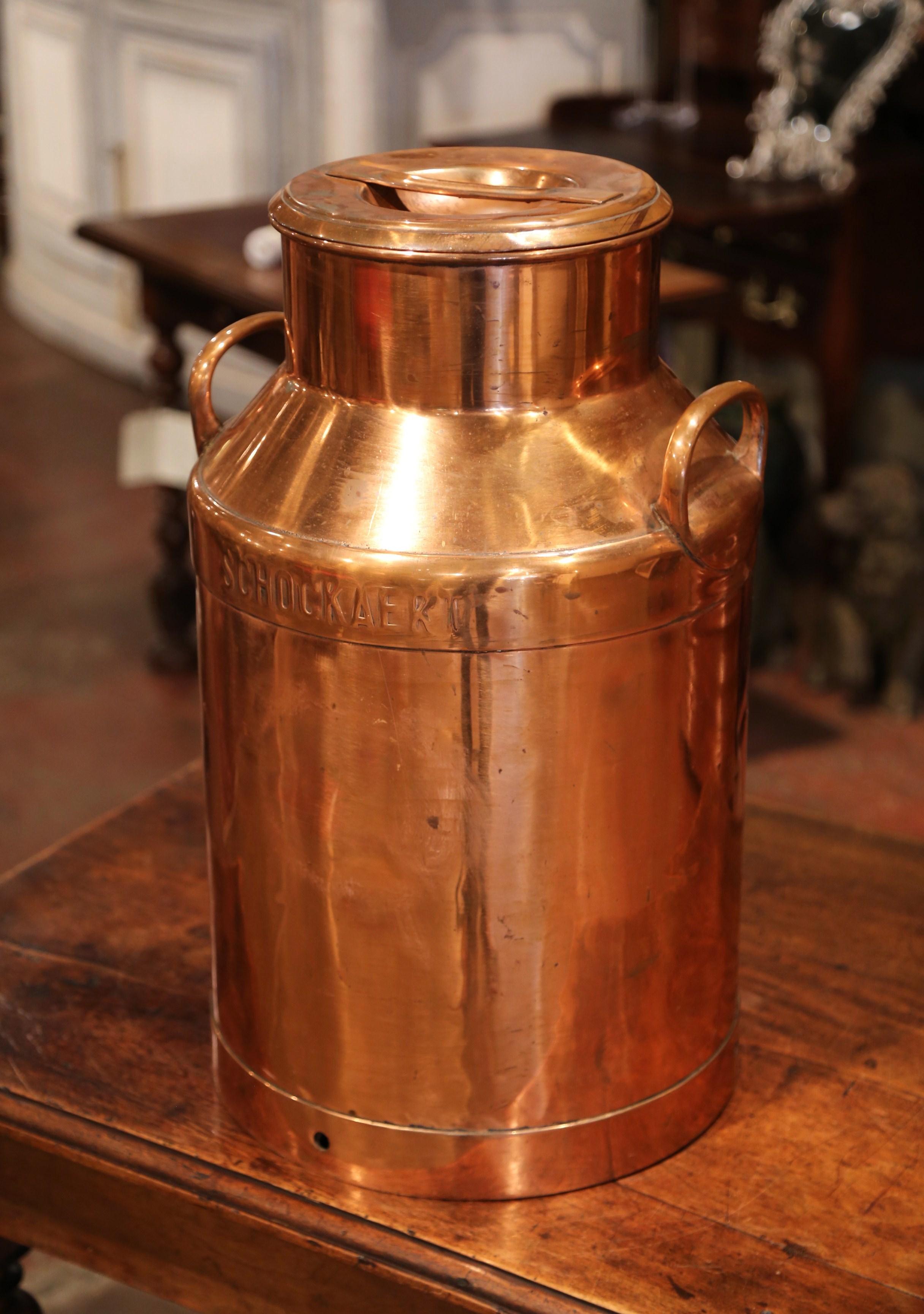 Country 19th Century Belgium Polished Copper Plated Milk Container with Handles and Lid