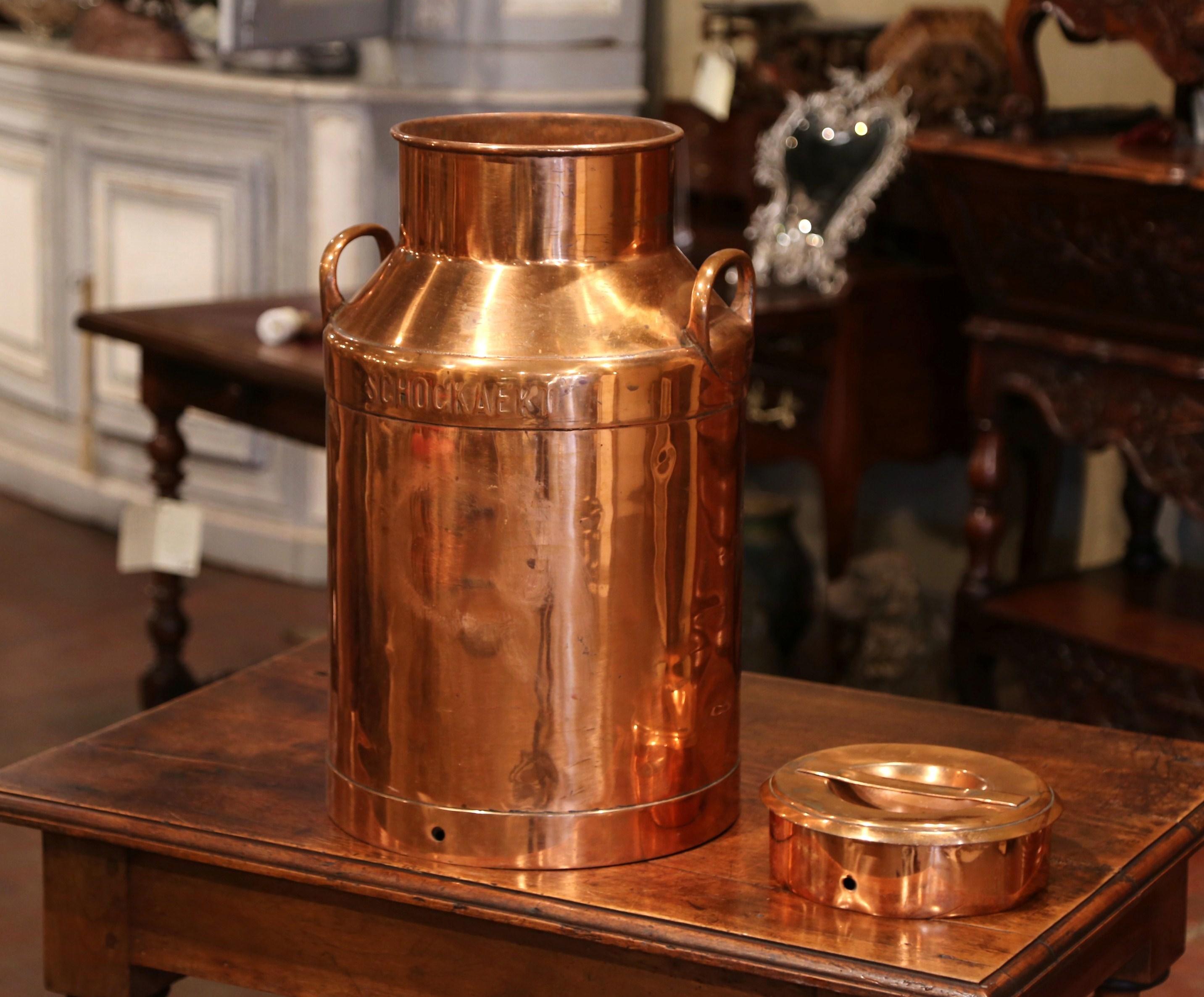Belgian 19th Century Belgium Polished Copper Plated Milk Container with Handles and Lid