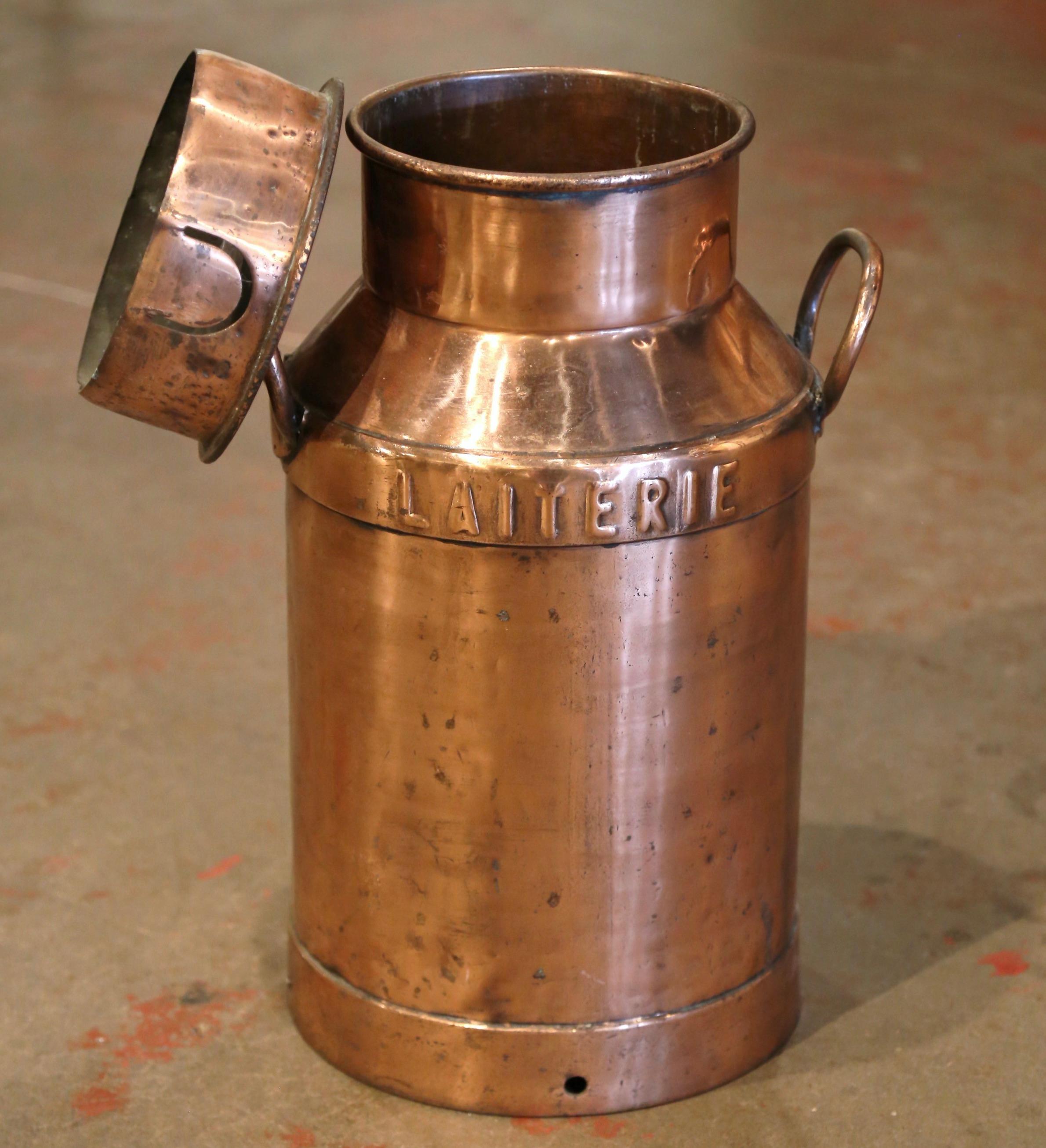 19th Century Belgium Polished Copper Plated Milk Container with Removable Lid In Excellent Condition In Dallas, TX