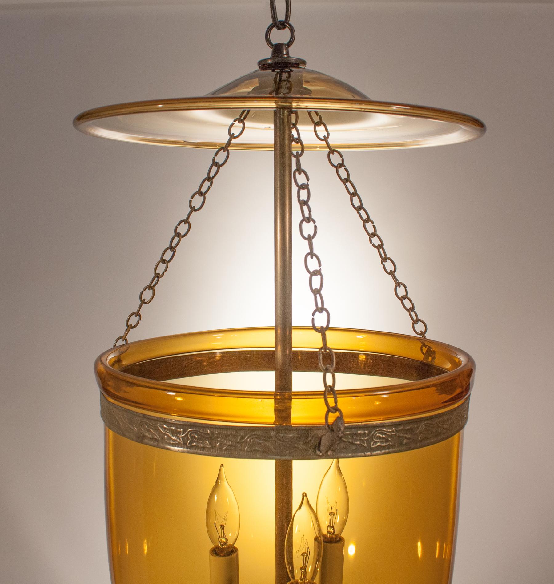 Unknown Antique Bell Jar Lantern with Amber Colored Glass