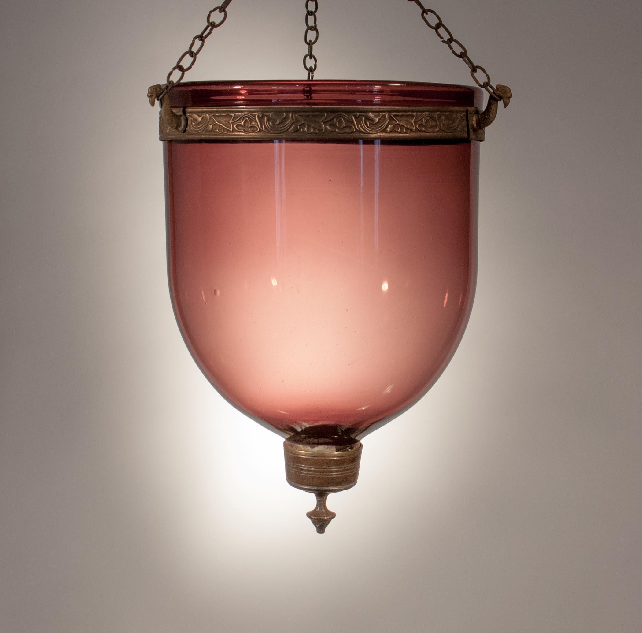 19th Century Bell Jar Lantern with Amethyst Colored Glass 4