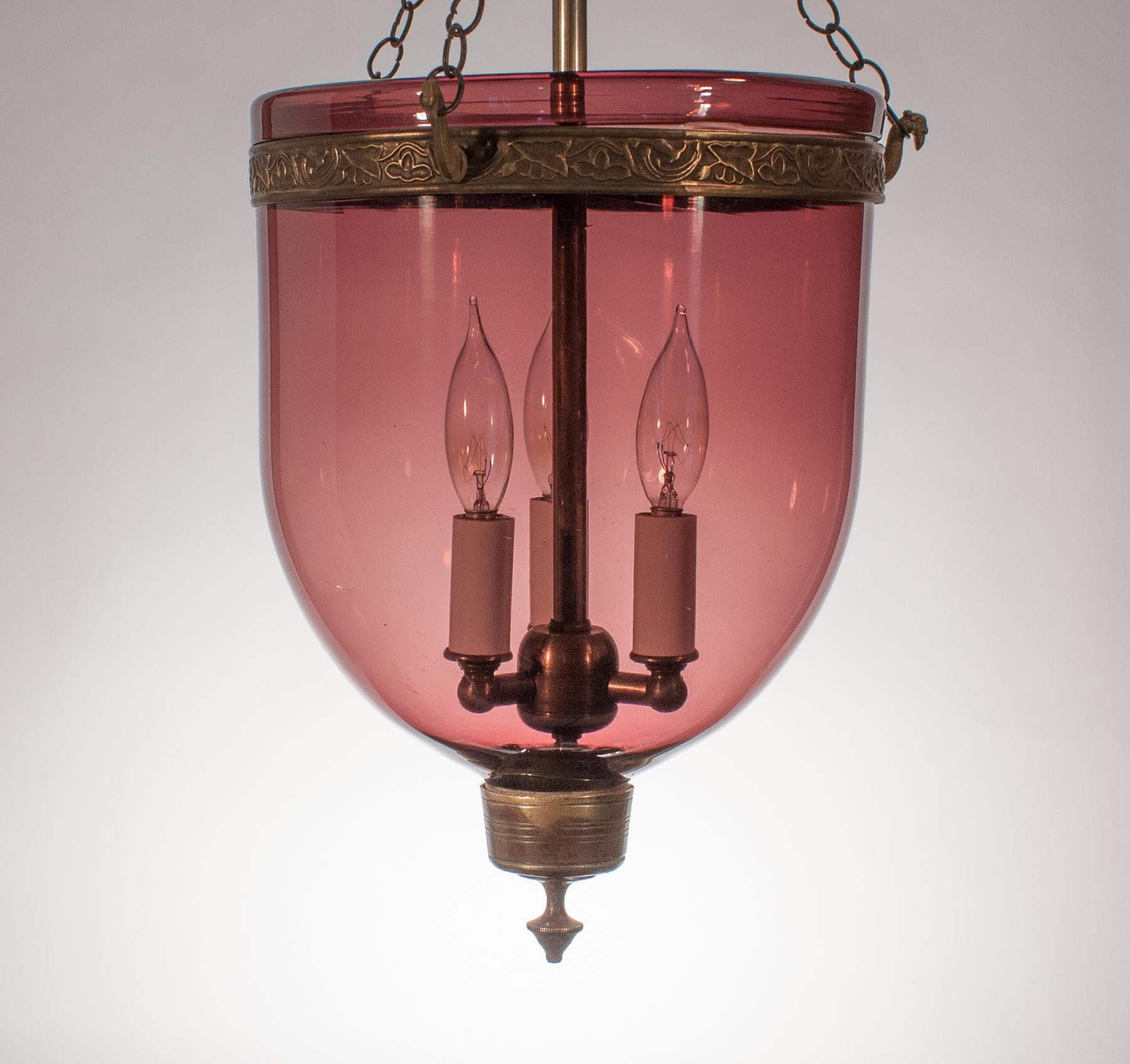 English 19th Century Bell Jar Lantern with Amethyst Colored Glass
