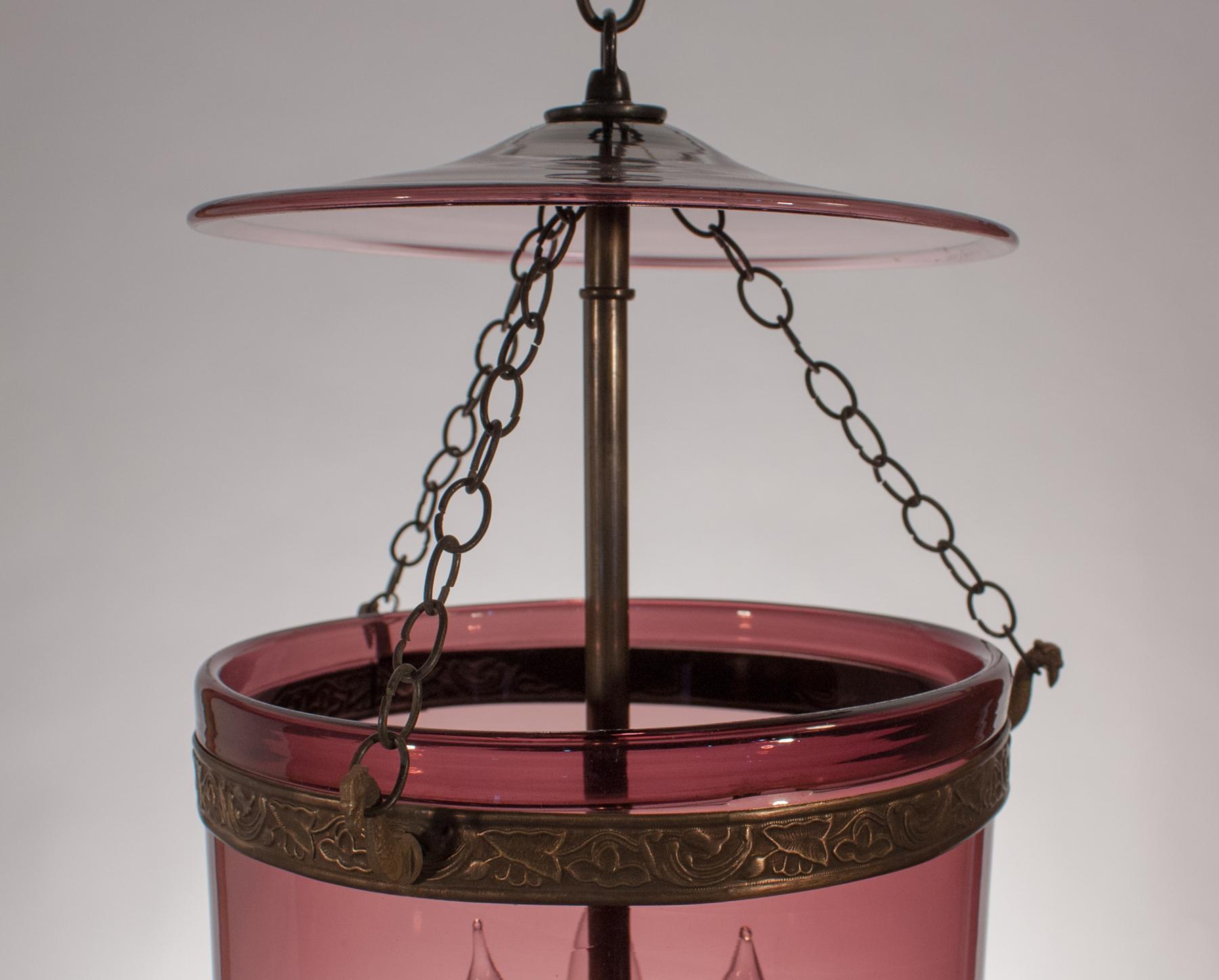 Embossed 19th Century Bell Jar Lantern with Amethyst Colored Glass