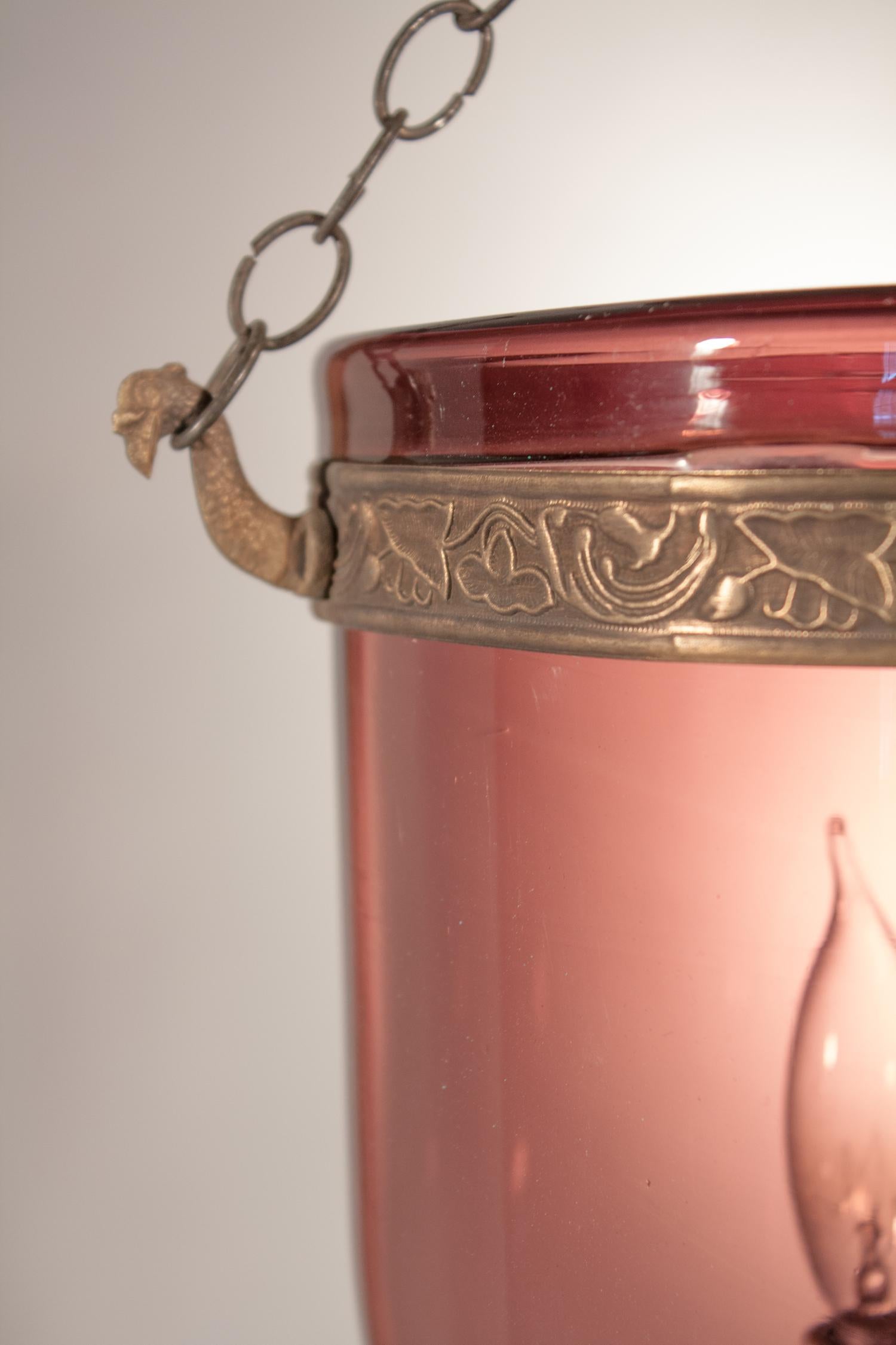 19th Century Bell Jar Lantern with Amethyst Colored Glass In Good Condition In Heath, MA