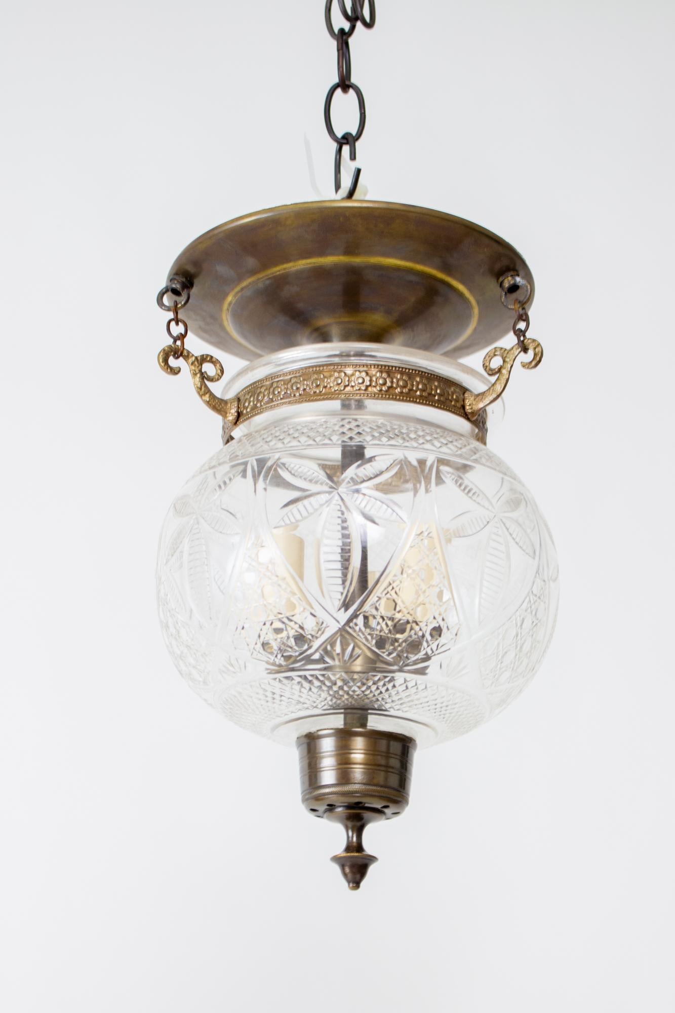 19th Century Bell Jar Lantern With Cross Hatch Pattern 1