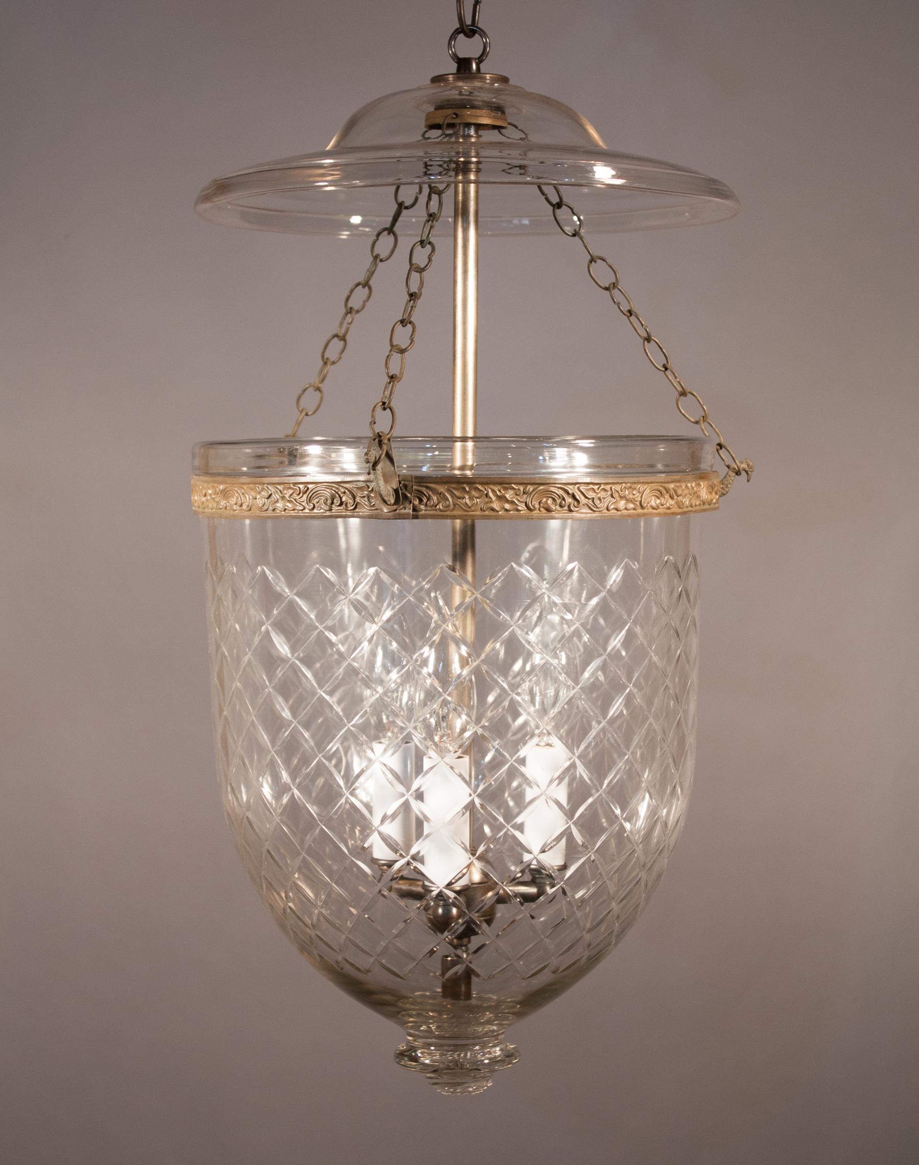 High Victorian Antique Bell Jar Lantern with Diamond Etching