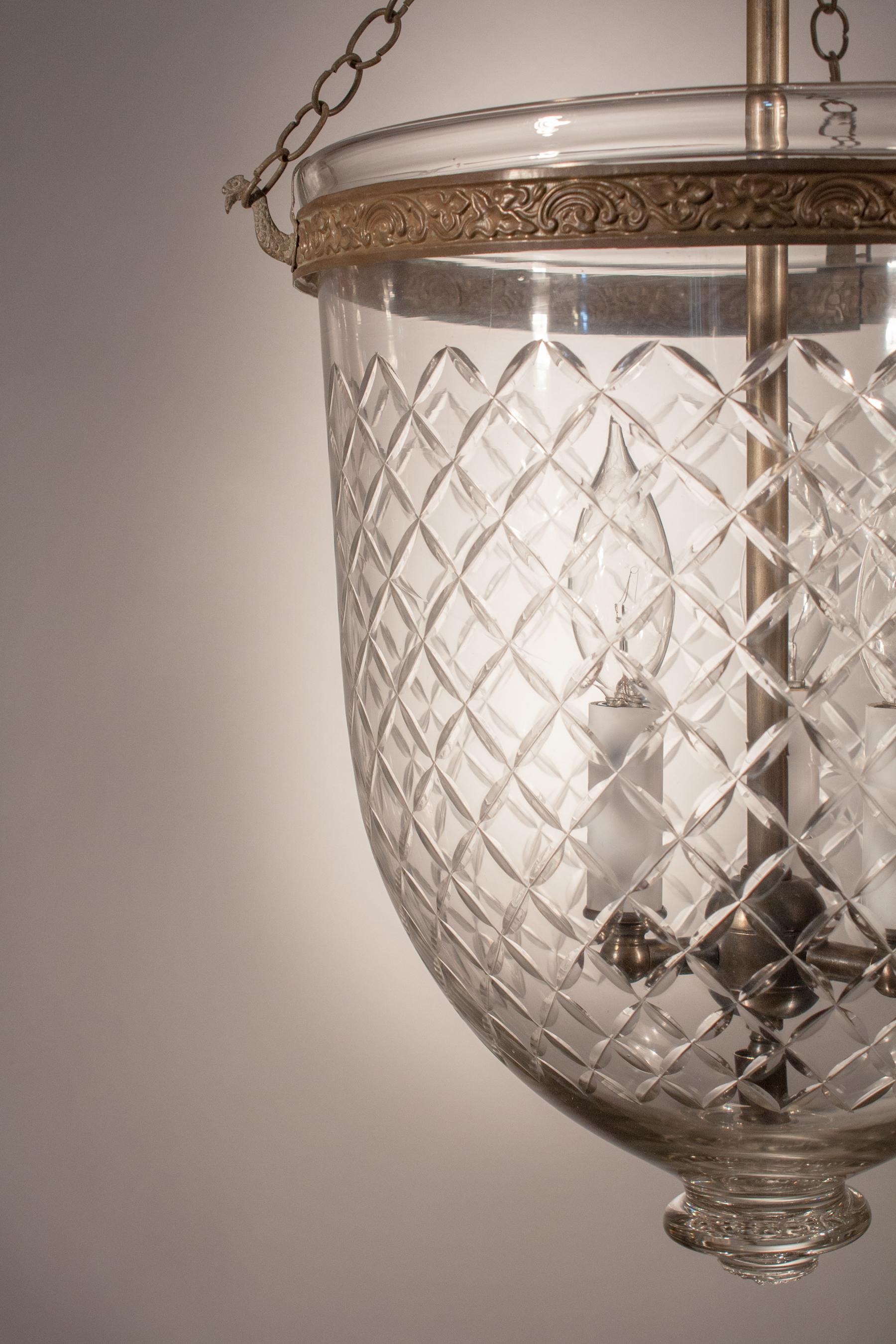 Unknown Antique Bell Jar Lantern with Diamond Etching