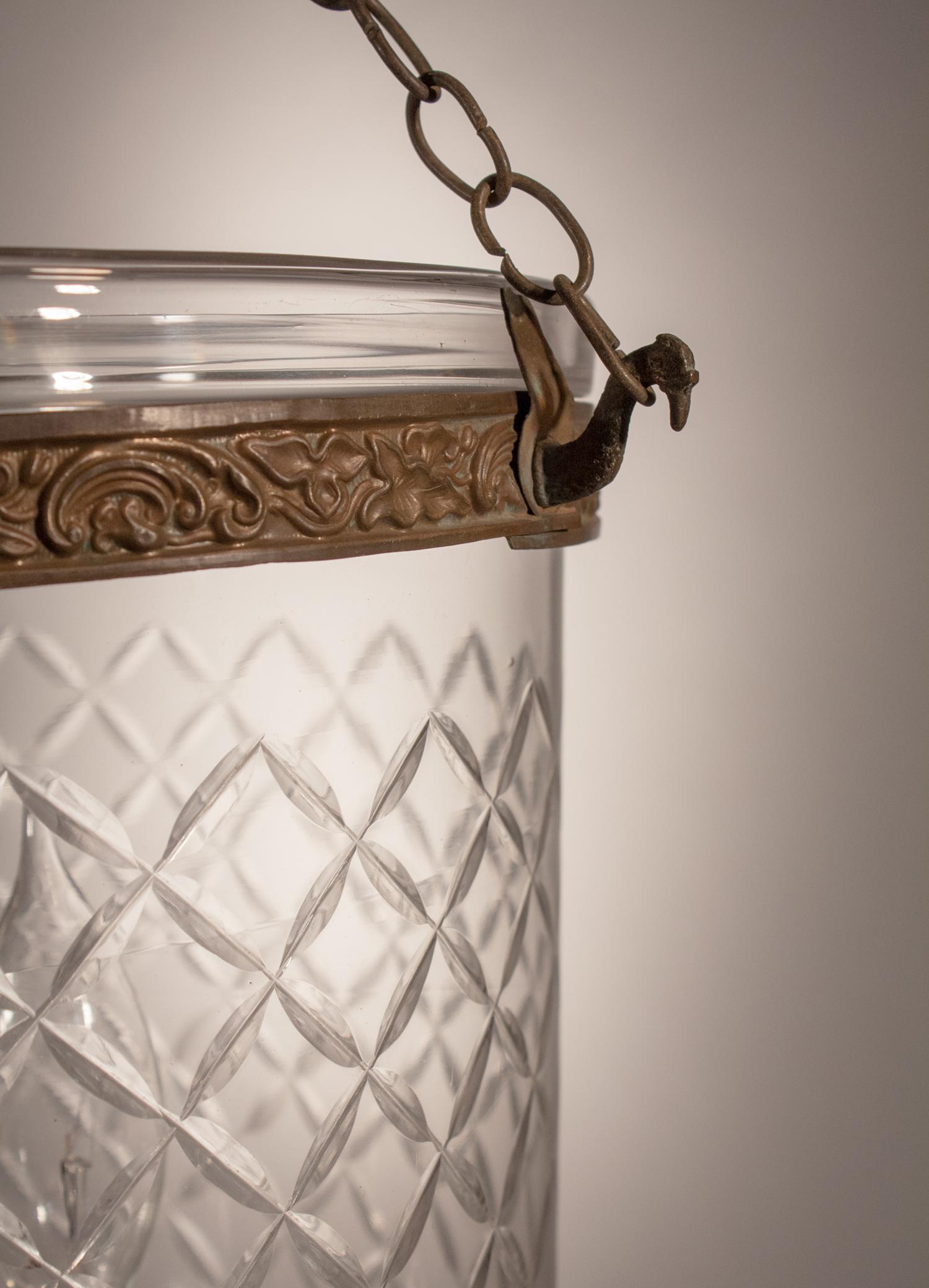 Embossed Antique Bell Jar Lantern with Diamond Etching