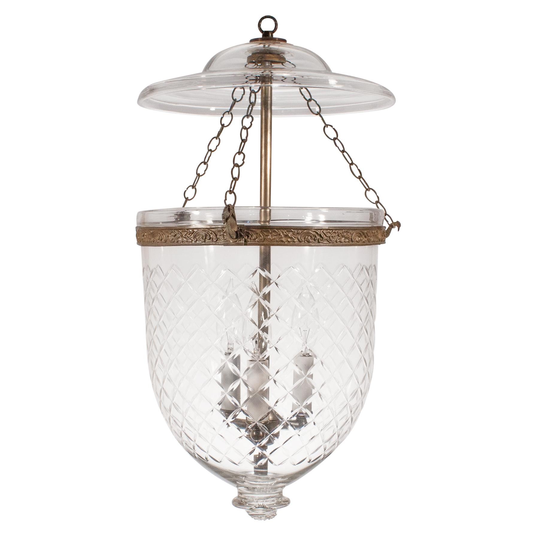 Antique Bell Jar Lantern with Diamond Etching