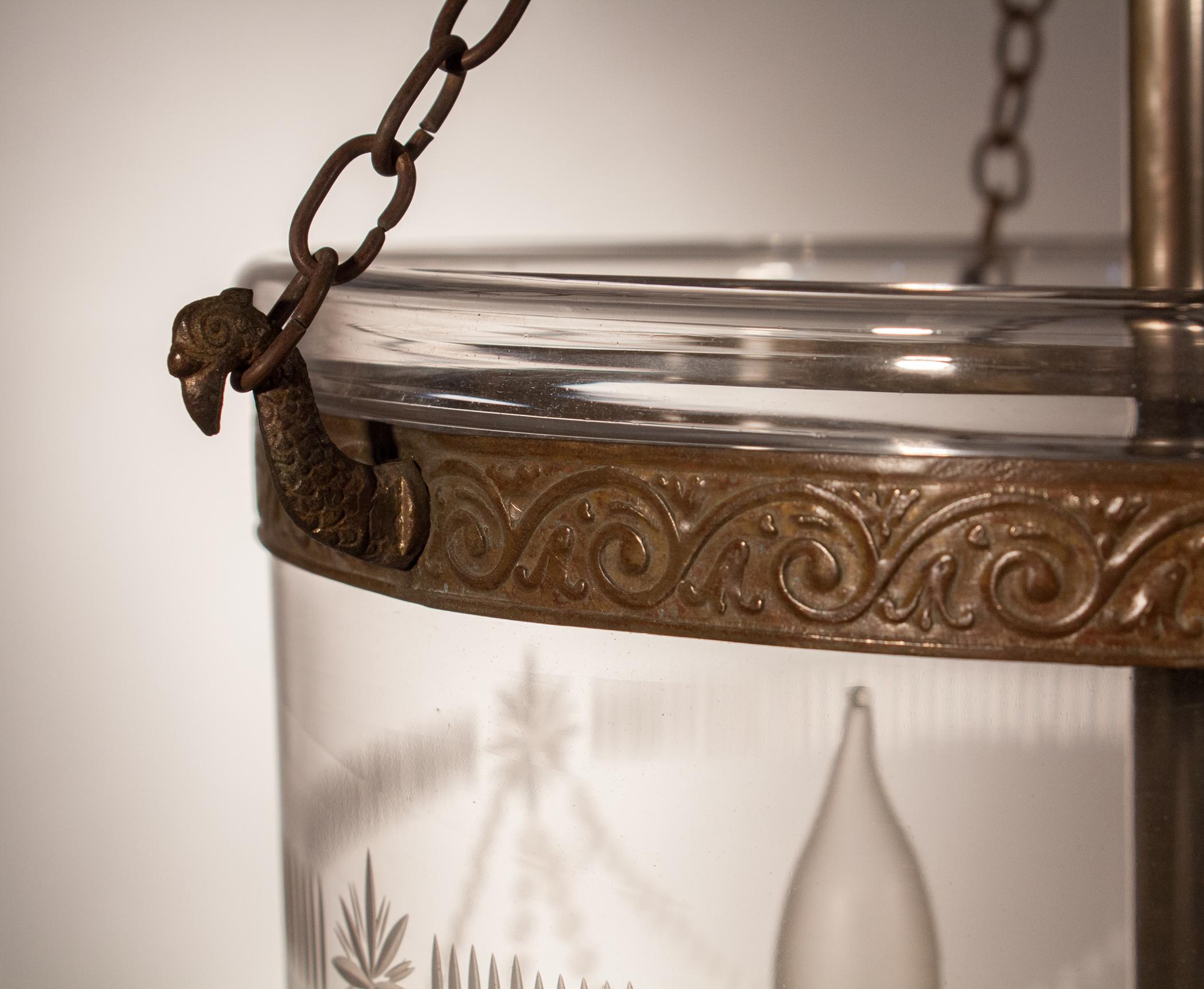 Embossed 19th Century Bell Jar Lantern with Federal Etching