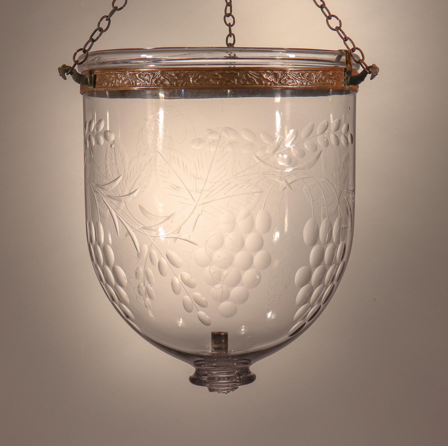 Antique Bell Jar Lantern with Grape and Leaf Etching 4