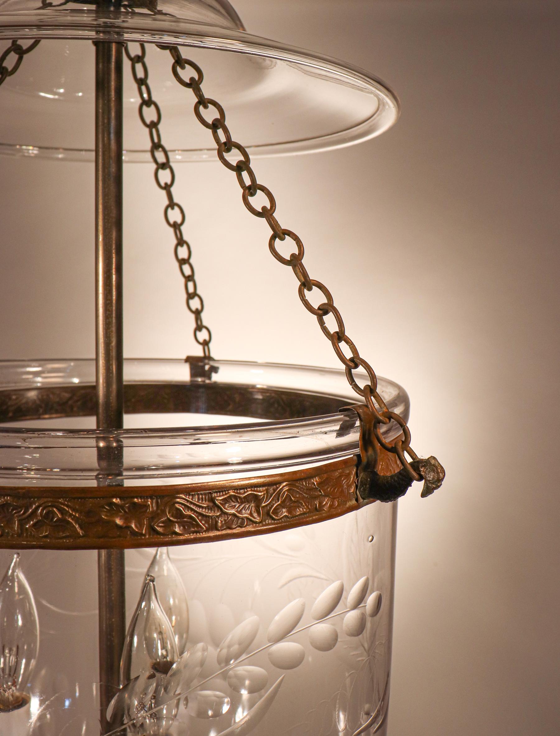 Victorian Antique Bell Jar Lantern with Grape and Leaf Etching