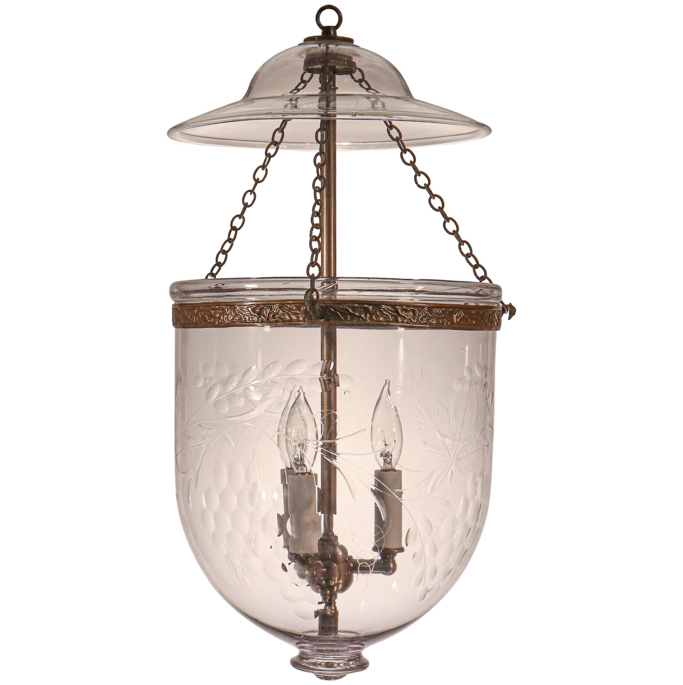 Antique Bell Jar Lantern with Grape and Leaf Etching