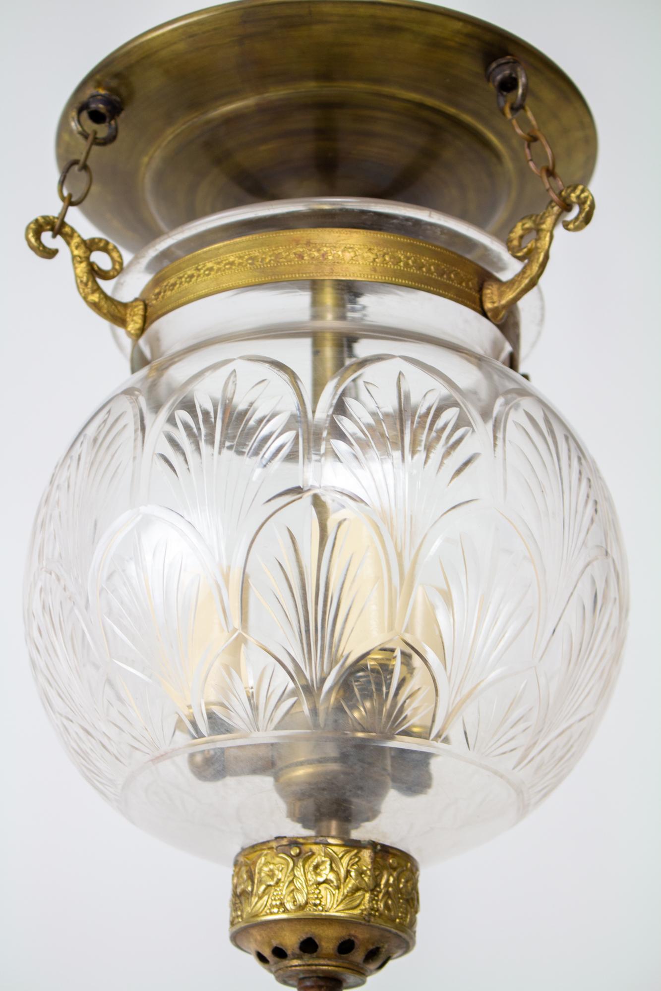 19th Century Bell Jar Lantern With Scale Pattern In Good Condition In Canton, MA