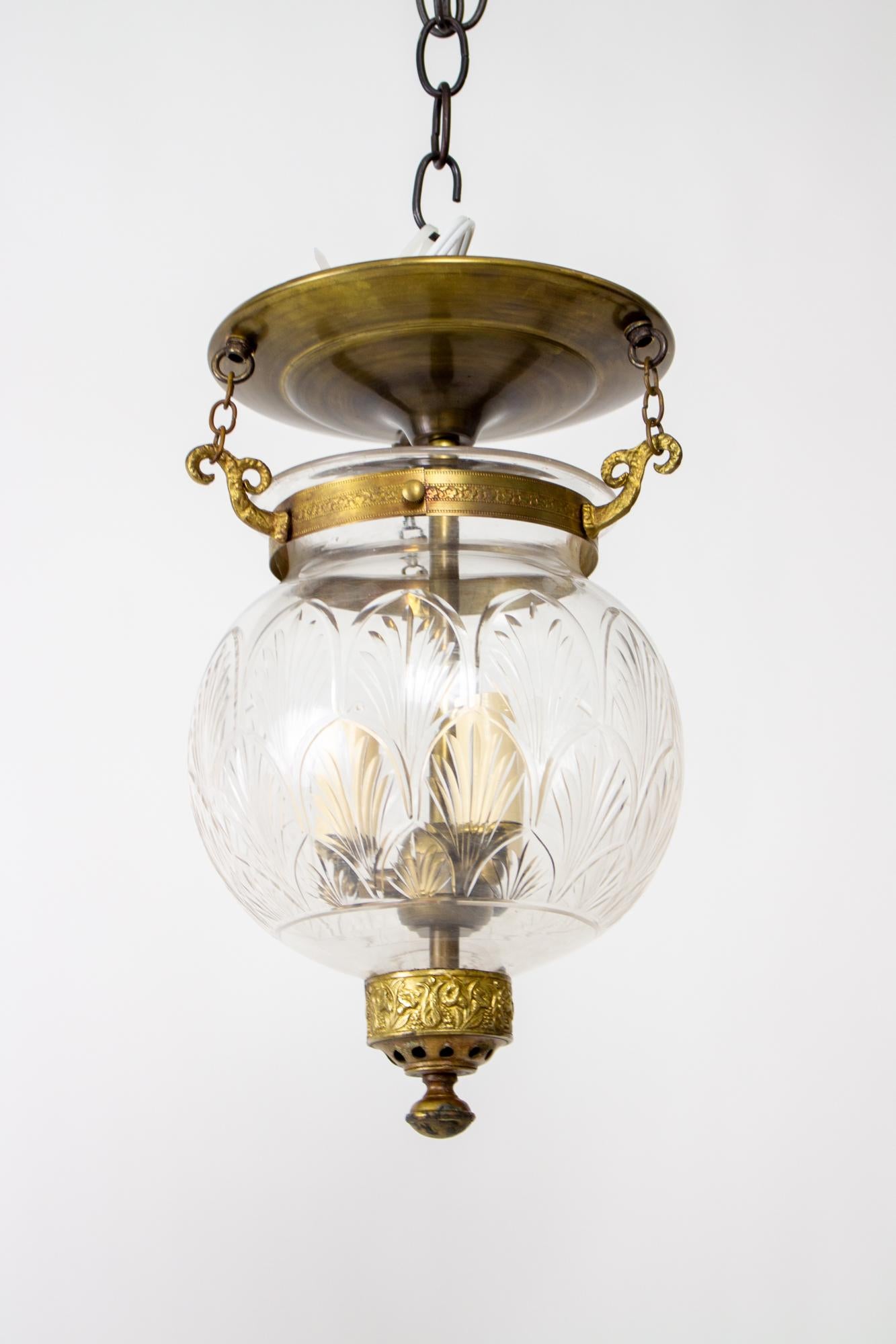 Brass 19th Century Bell Jar Lantern With Scale Pattern
