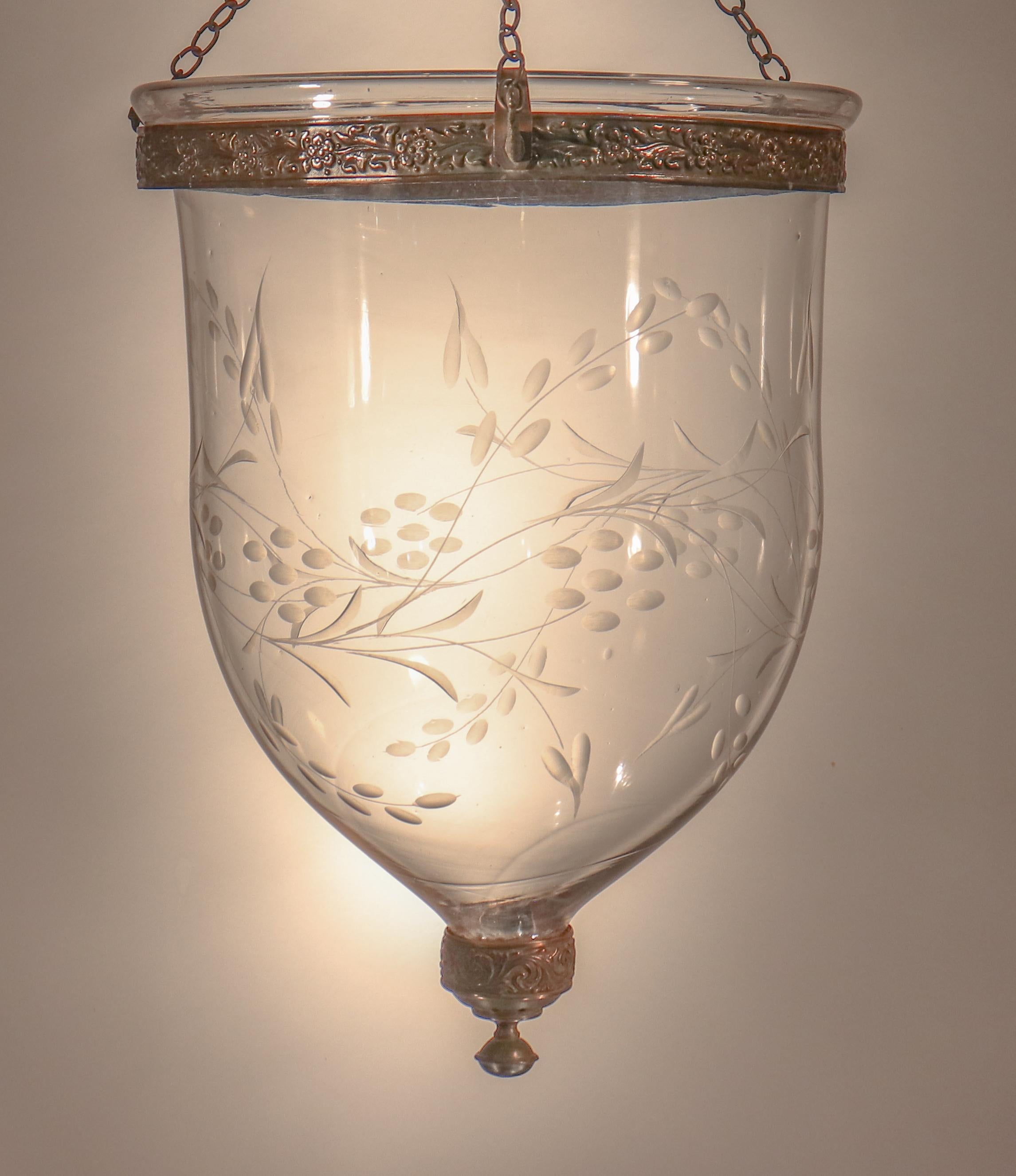 Antique Bell Jar Lantern with Vine Etching 4