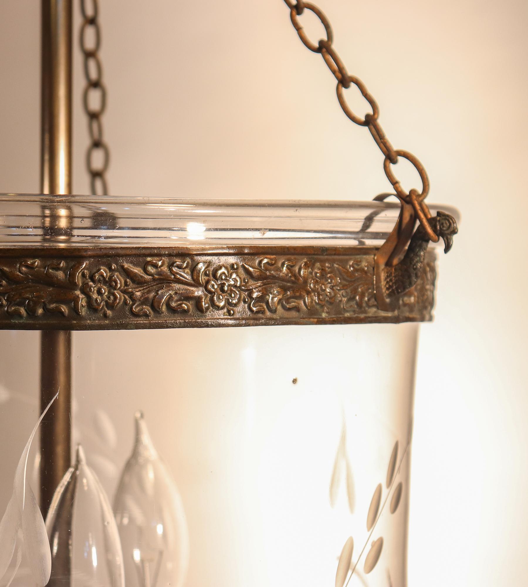 Embossed Antique Bell Jar Lantern with Vine Etching