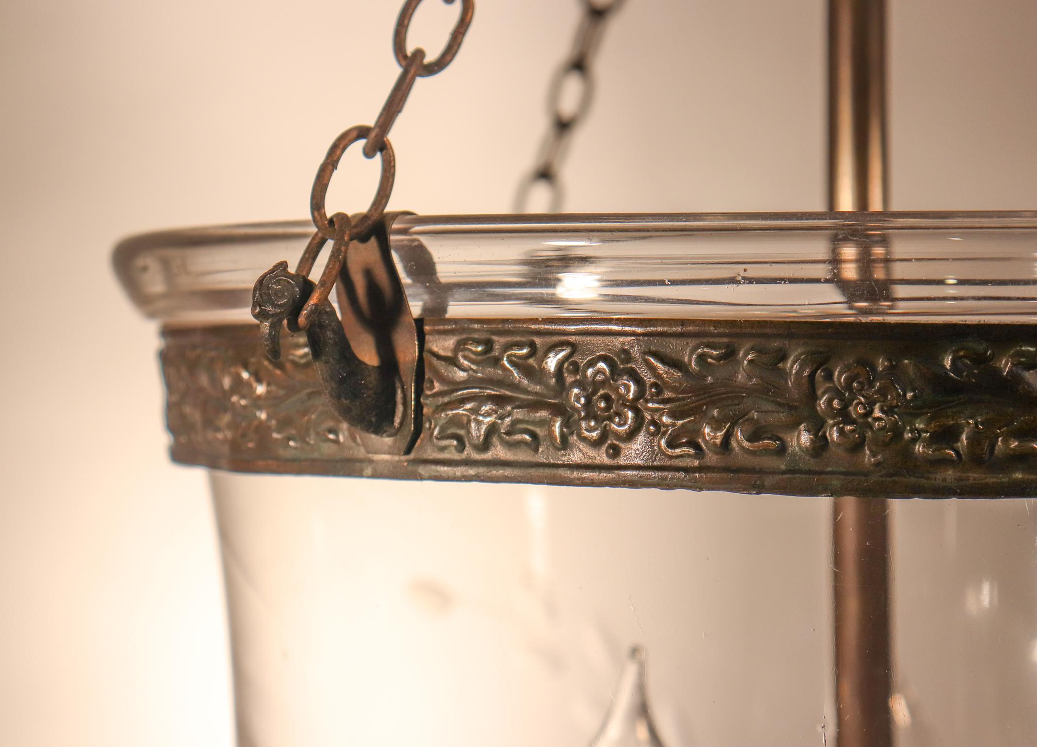 Antique Bell Jar Lantern with Vine Etching In Excellent Condition In Heath, MA