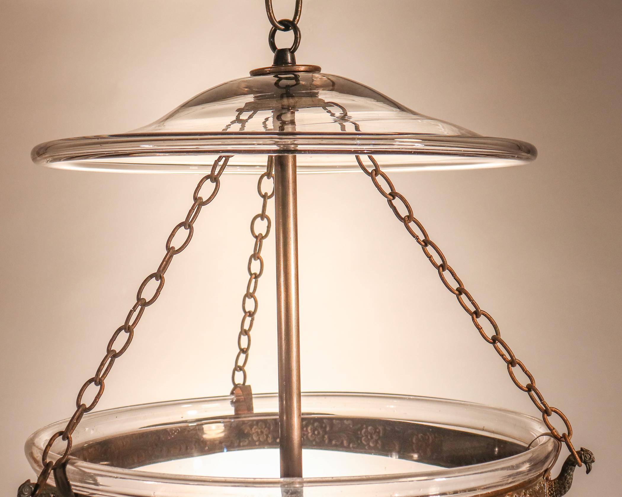 Brass Antique Bell Jar Lantern with Vine Etching