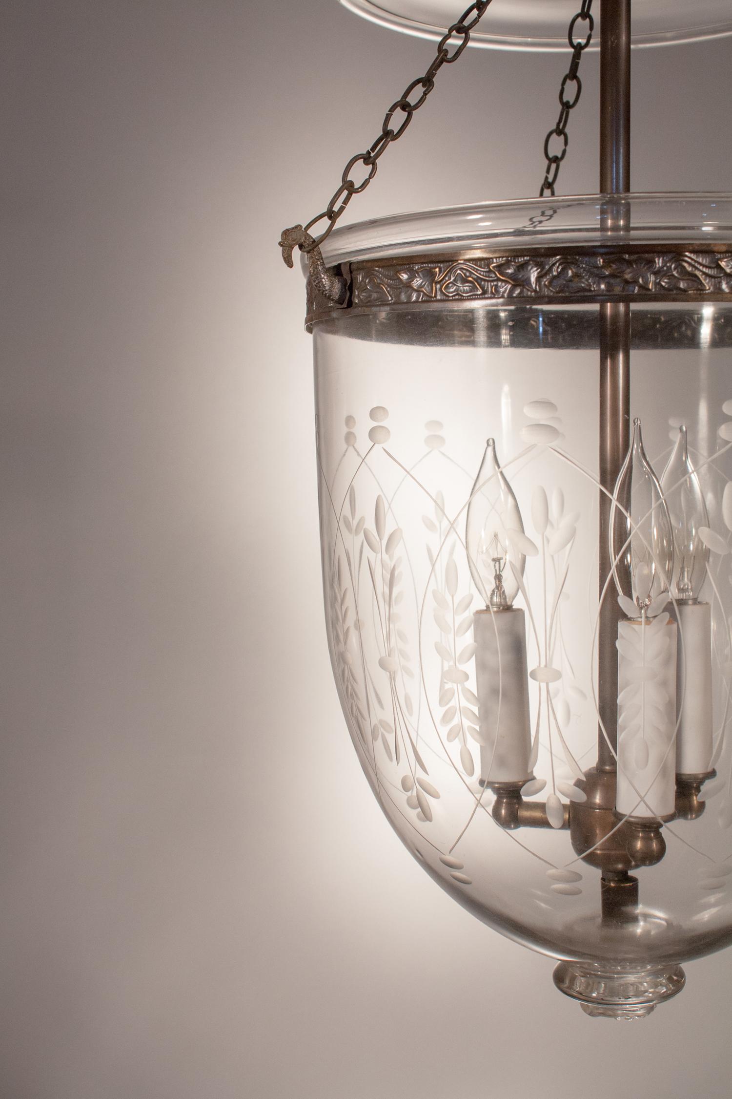 Victorian Bell Jar Lantern with Wheat Etching