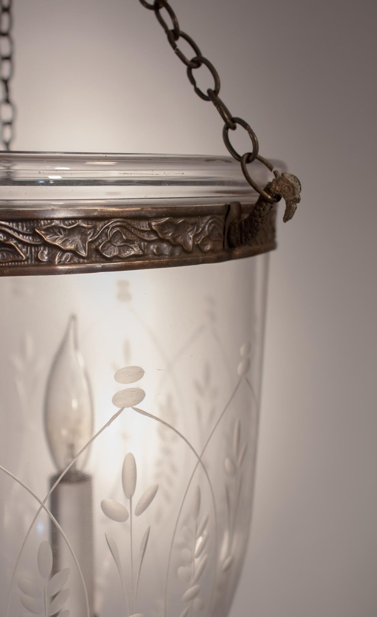 Unknown Bell Jar Lantern with Wheat Etching