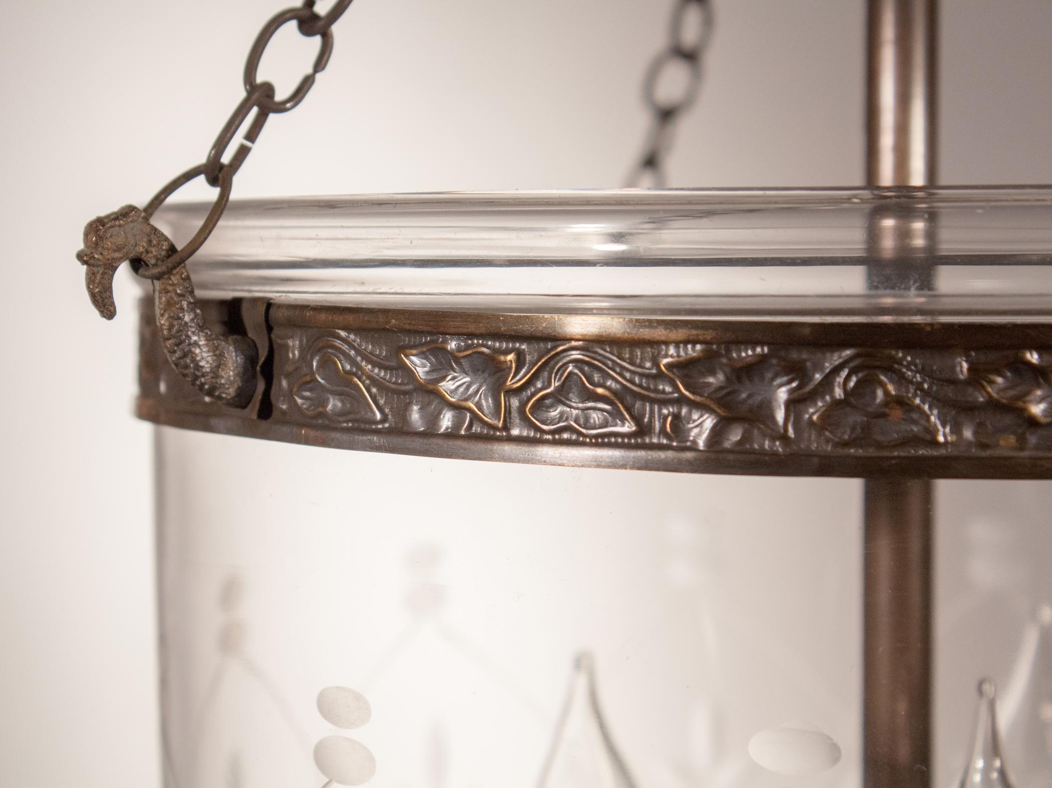 Etched Bell Jar Lantern with Wheat Etching