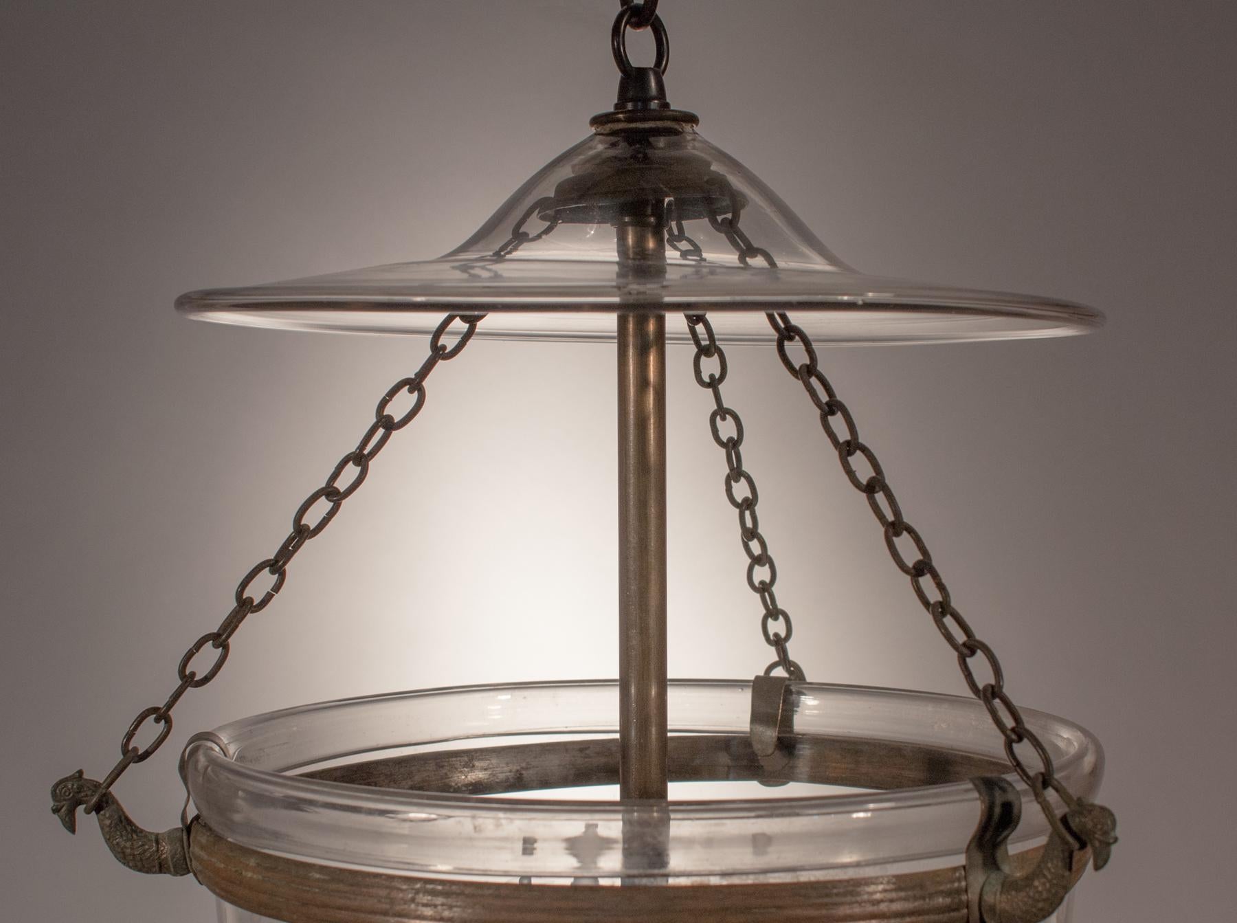 Petite Bell Jar Lantern with Wheat Etching In Good Condition In Heath, MA