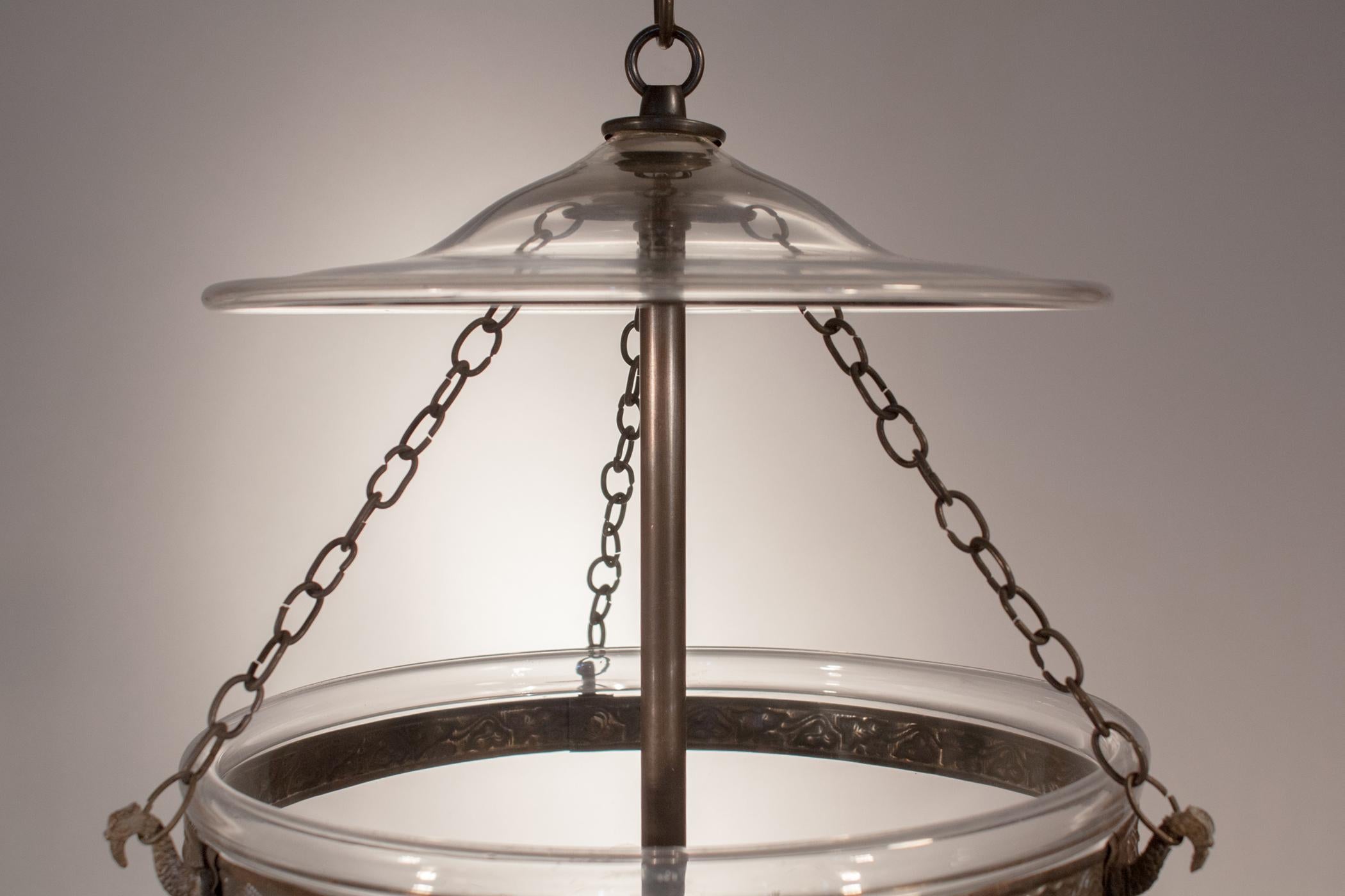 Bell Jar Lantern with Wheat Etching In Good Condition In Heath, MA