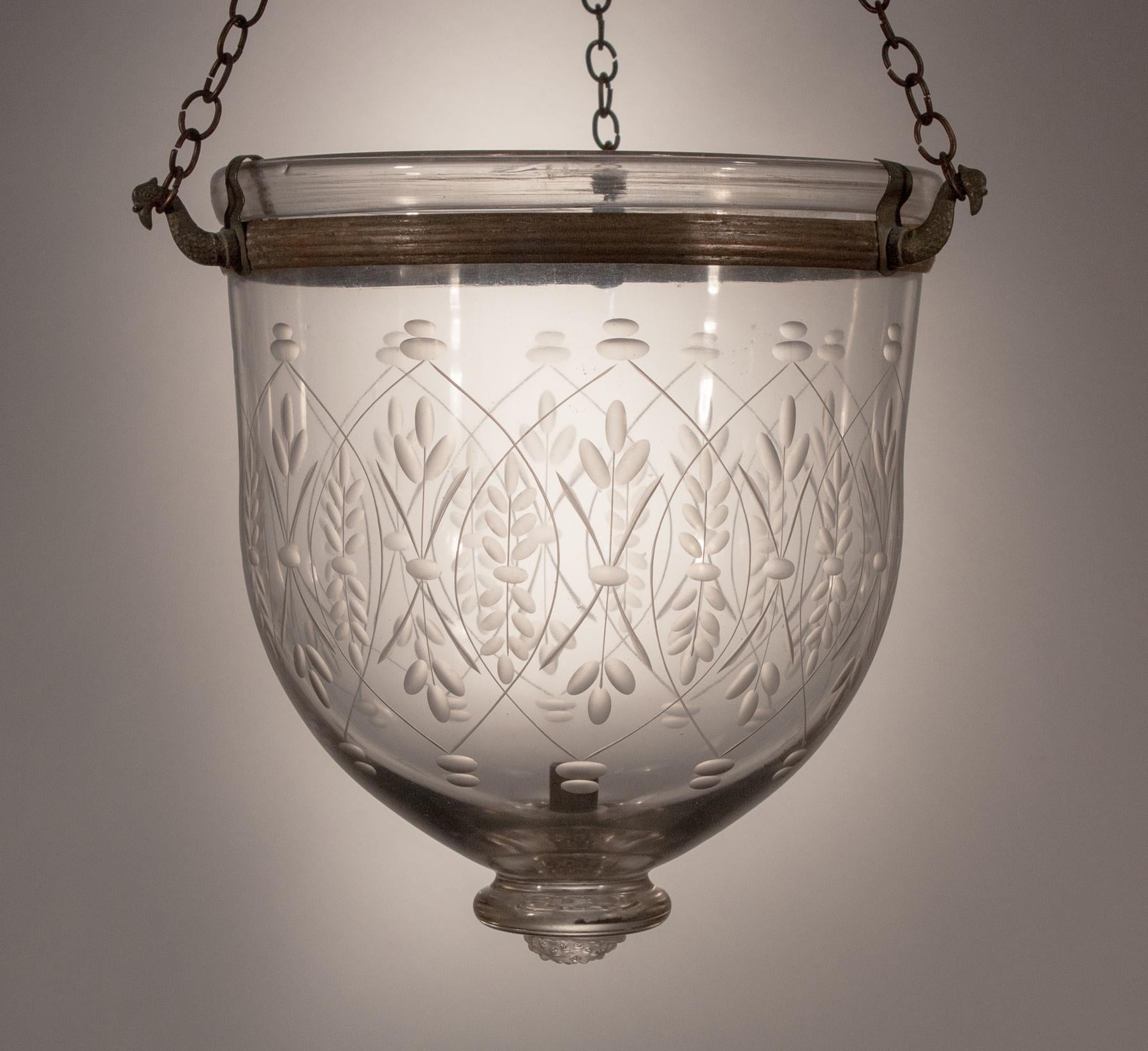 Petite Bell Jar Lantern with Wheat Etching 1