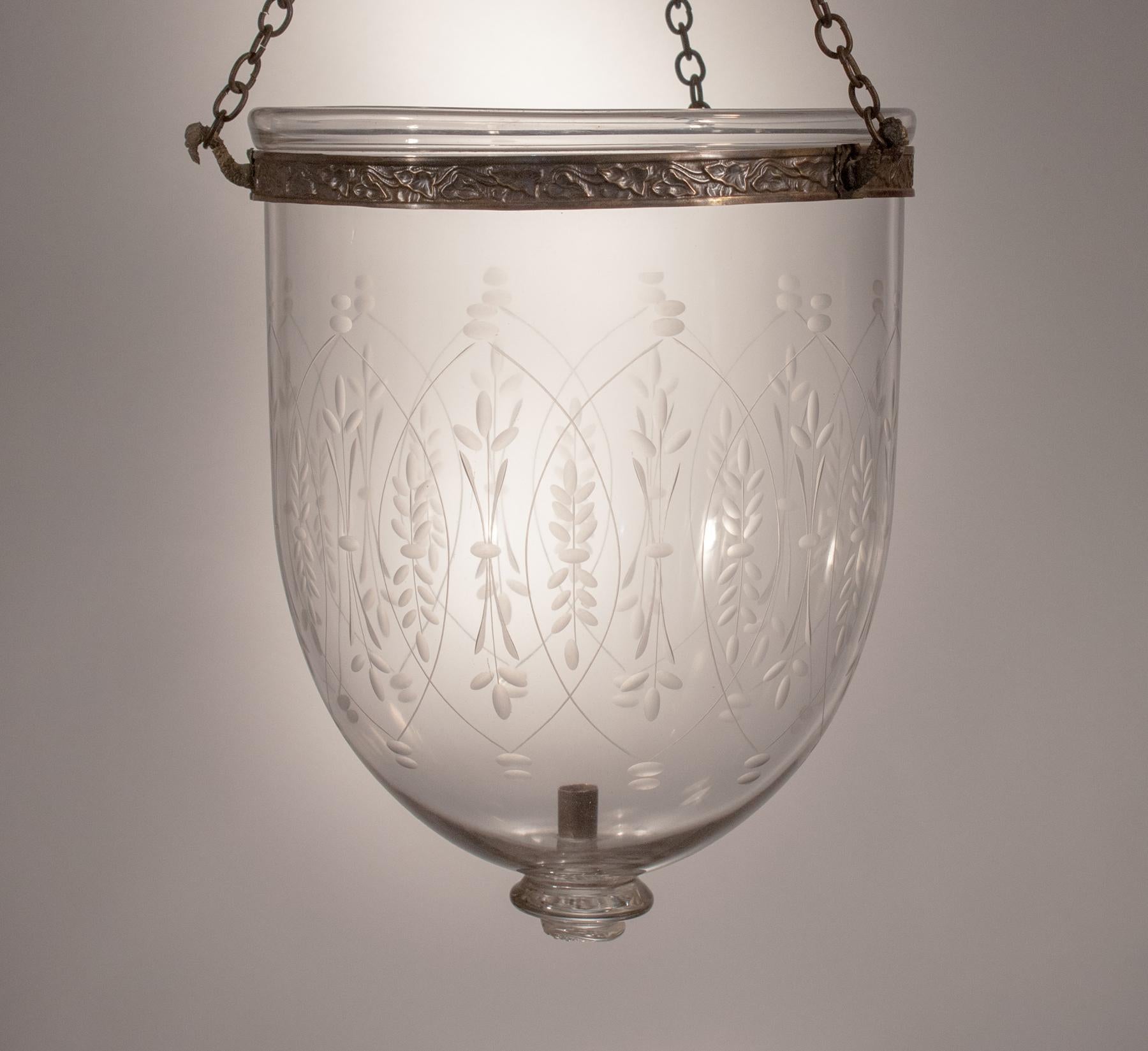 Bell Jar Lantern with Wheat Etching 1