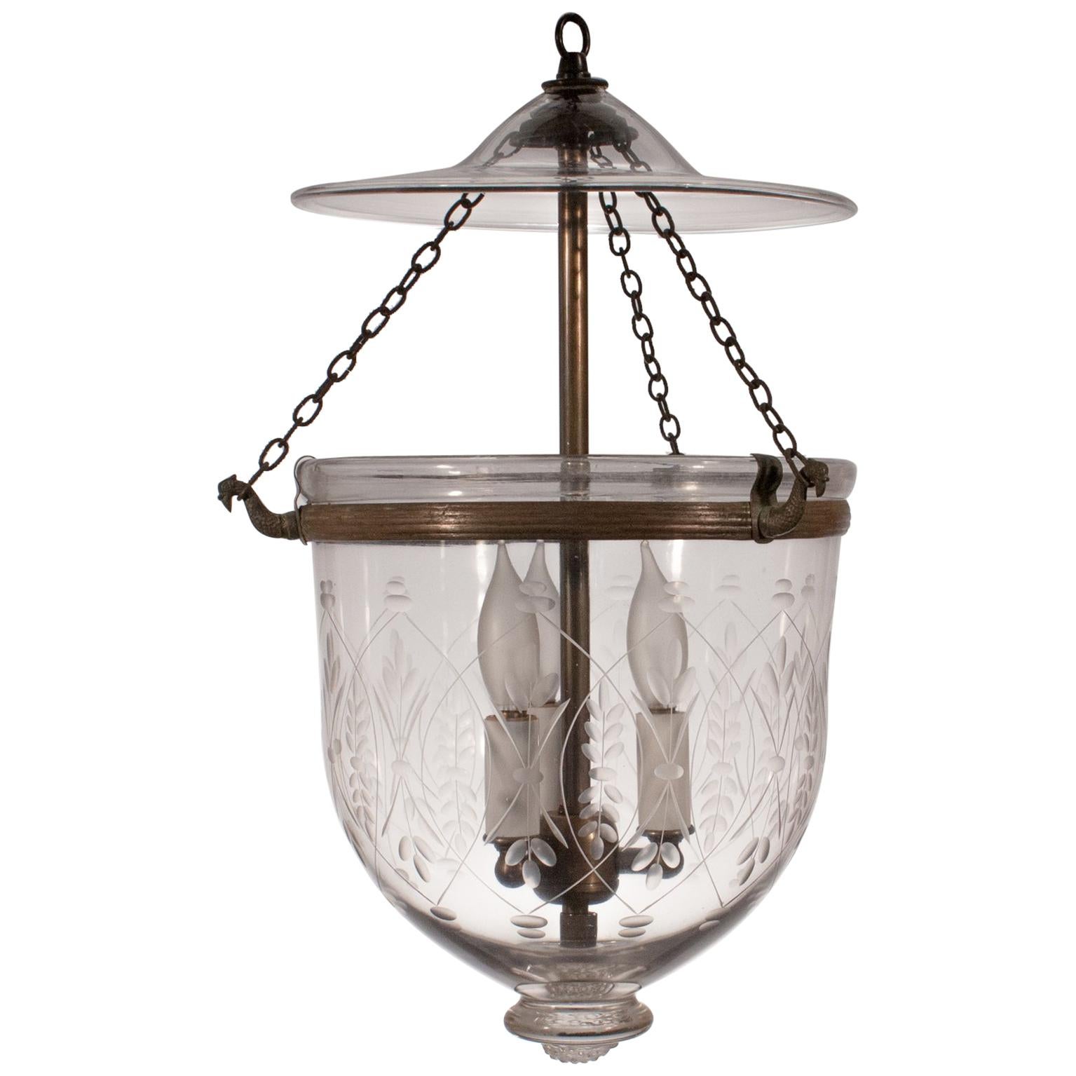 Petite Bell Jar Lantern with Wheat Etching