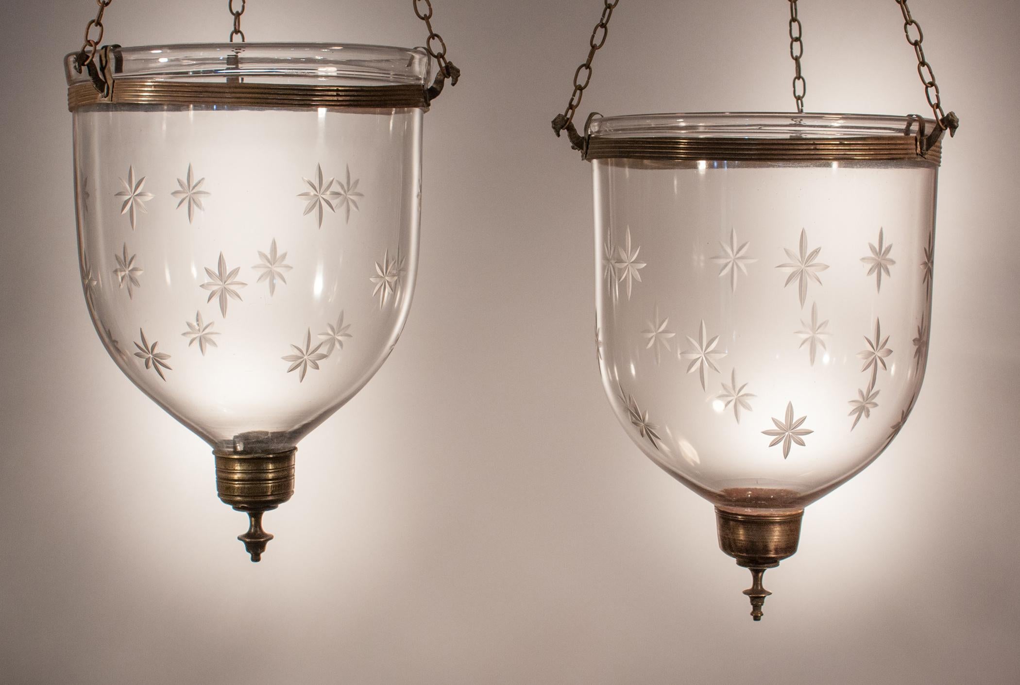 Pair of Bell Jar Lanterns with Etched Stars 5