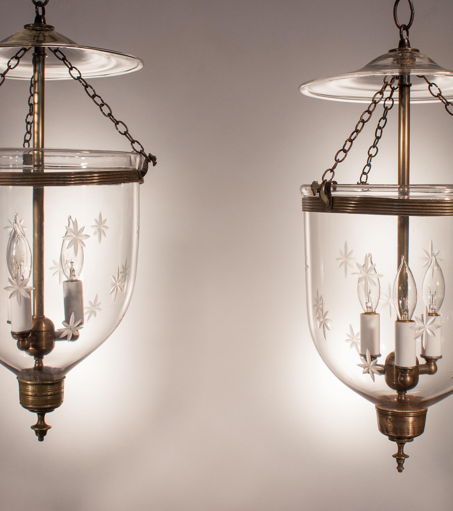 Victorian  Pair of Bell Jar Lanterns with Etched Stars
